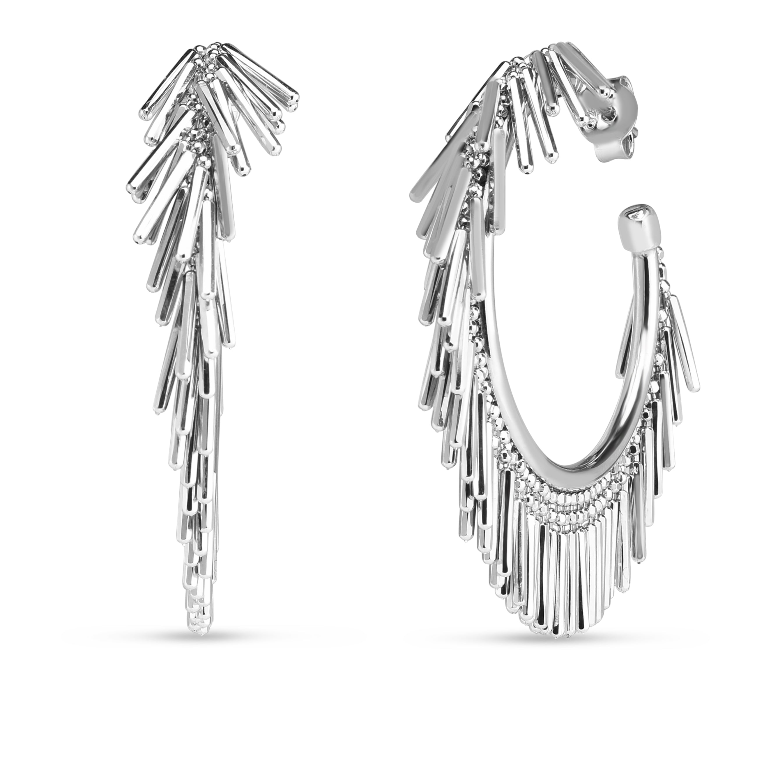 Silver Fringe C Hoops With Push Back Clasp.