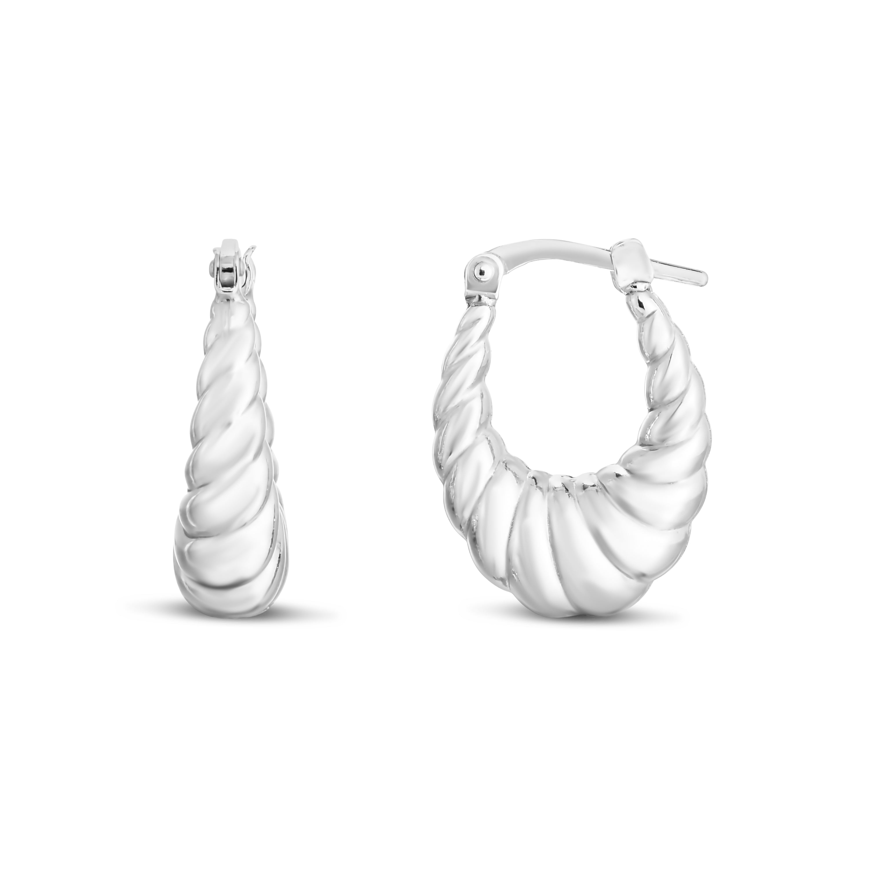 Sterling Silver Polished Twisted Graduated Hoops with Hinged closure.