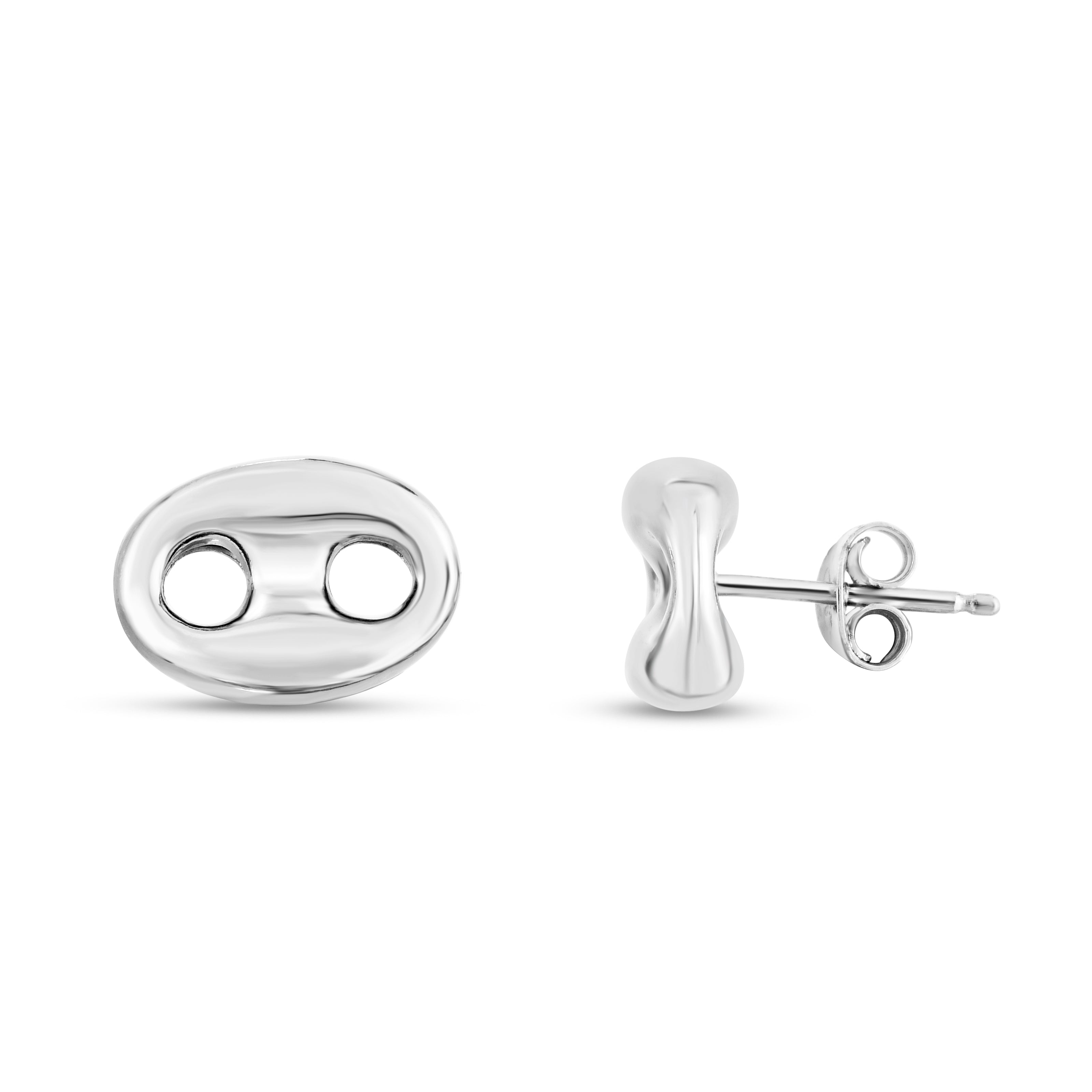Sterling Silver Polished Puffed Mariner Studs With Push Back Closure.
