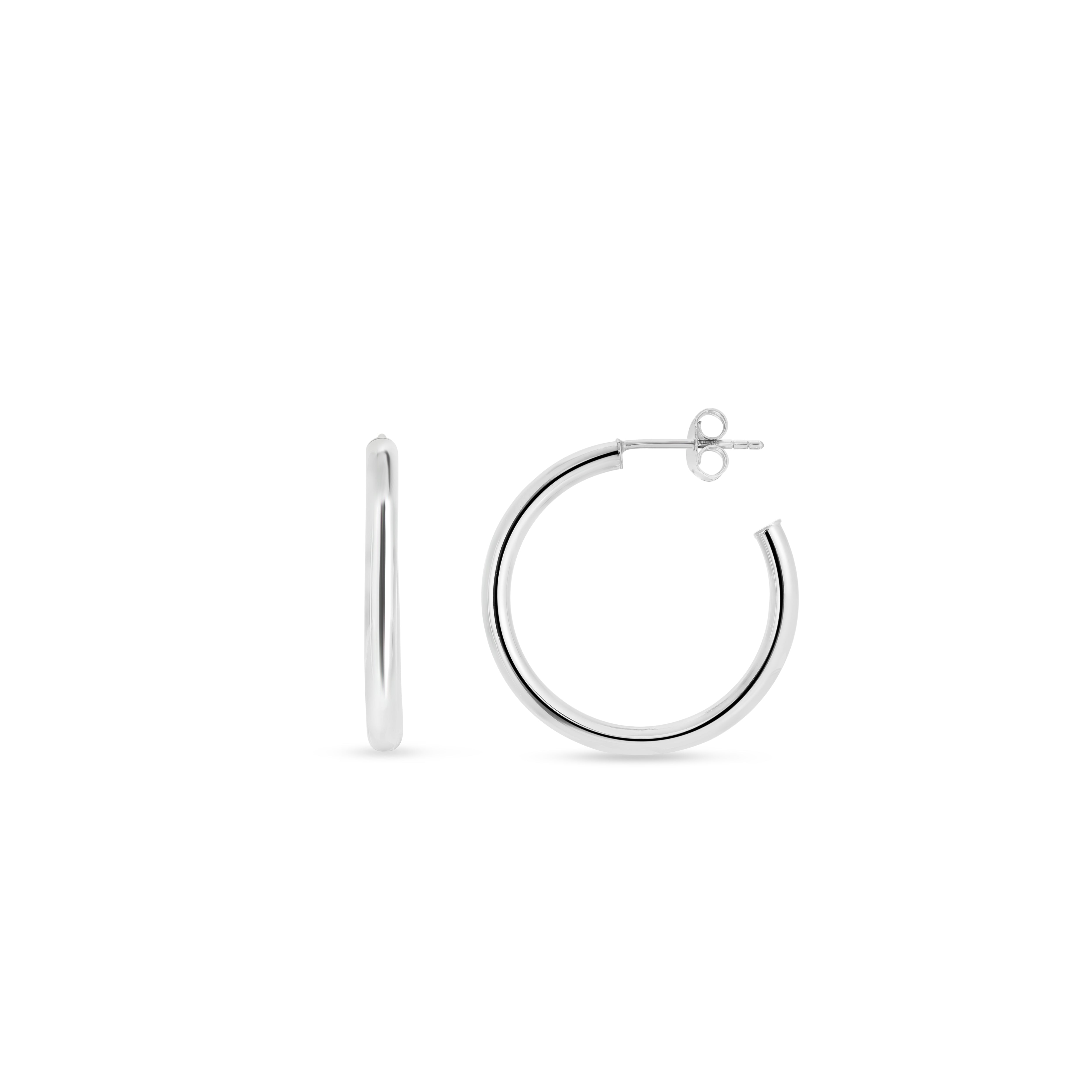Sterling Silver Polished 30mm Round Tube C Hoops with Push Back closure.