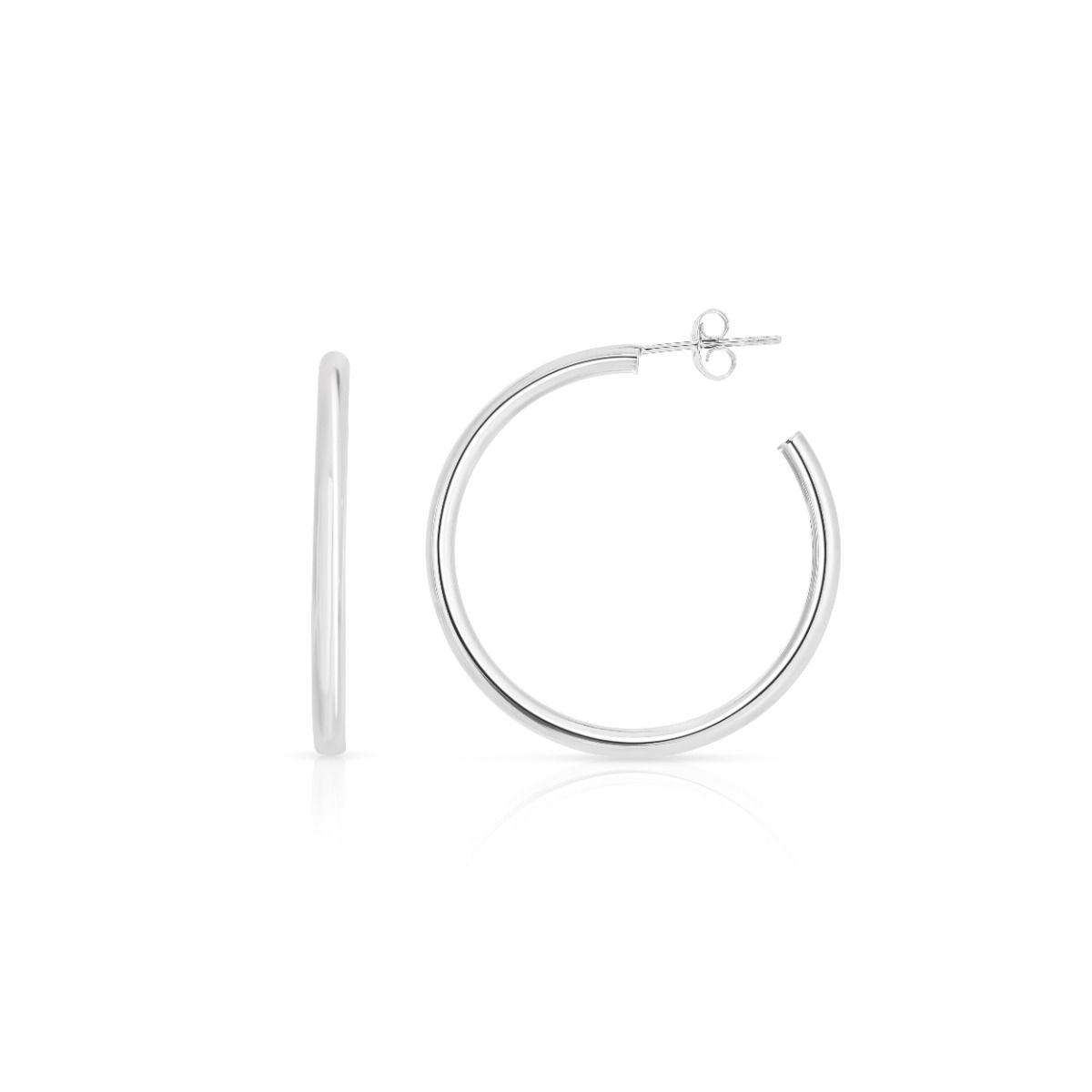 Sterling Silver Polished 40Mm Round Tube C Hoops With Push Back Closure.
