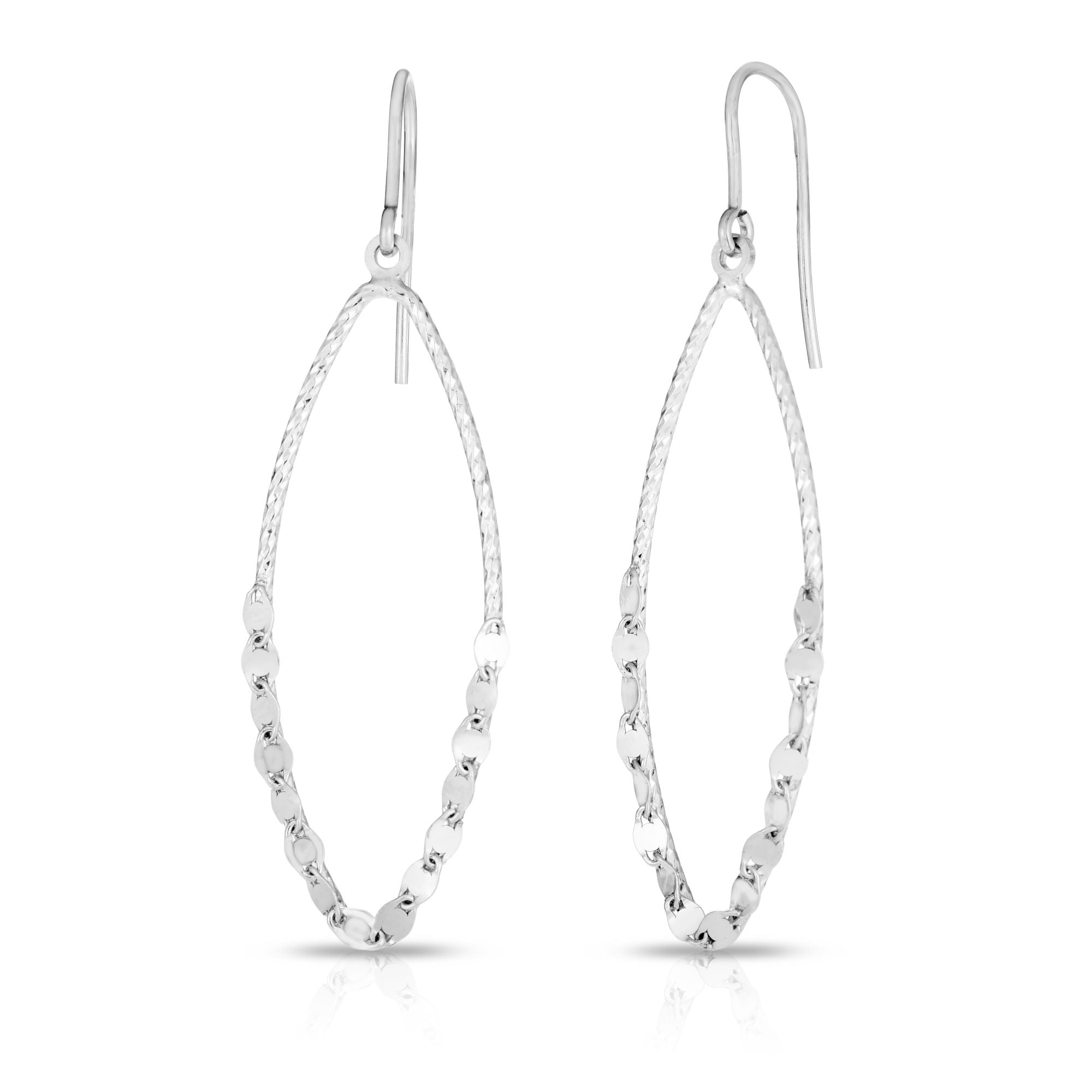 Sterling Silver Long Oval Mirror Chain Dangle Earring
