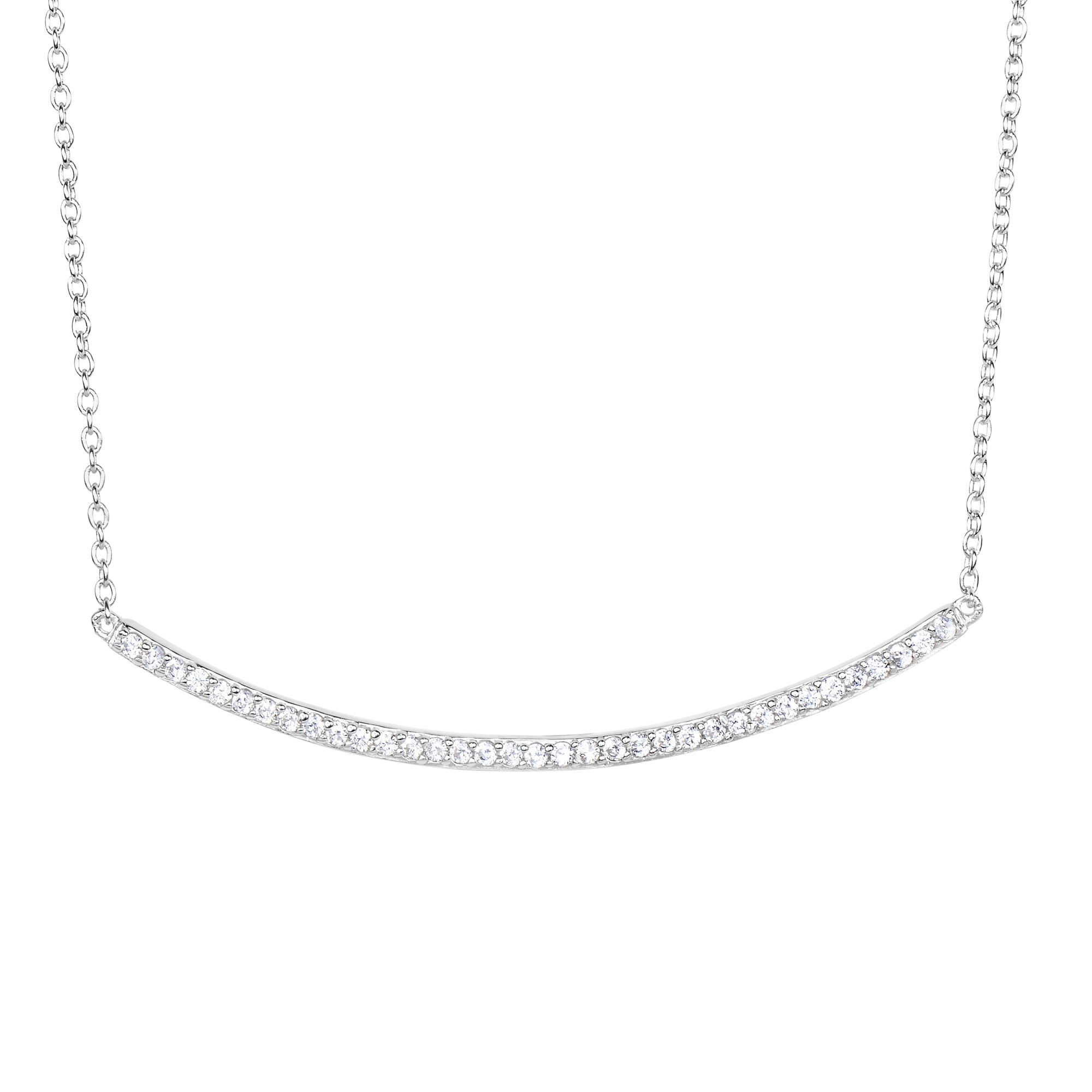 Sterling Silver 18" CZ Curved Bar Necklace