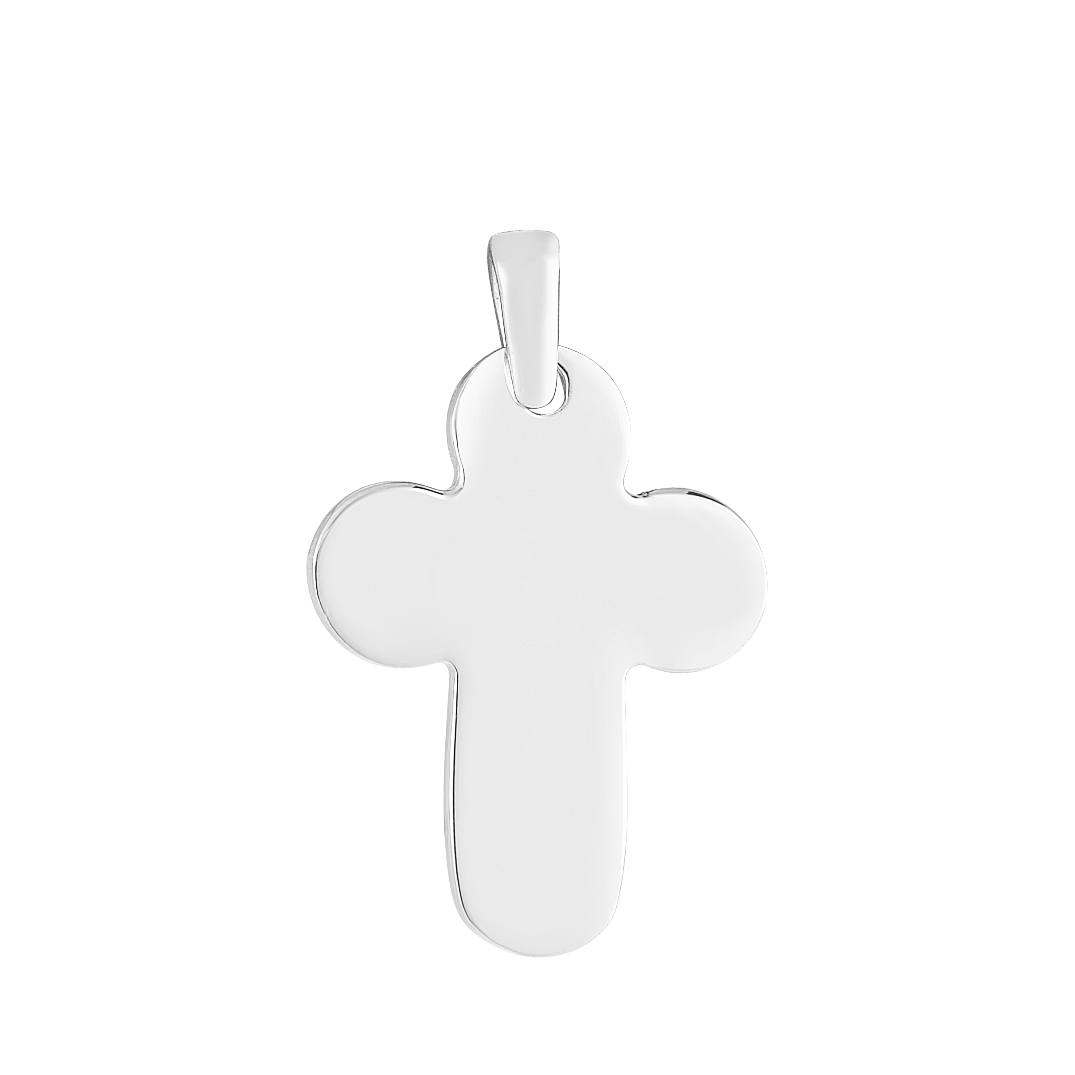 Silver Rounded Chunky Cross Pendant with Rhodium Plating. Chain not included.