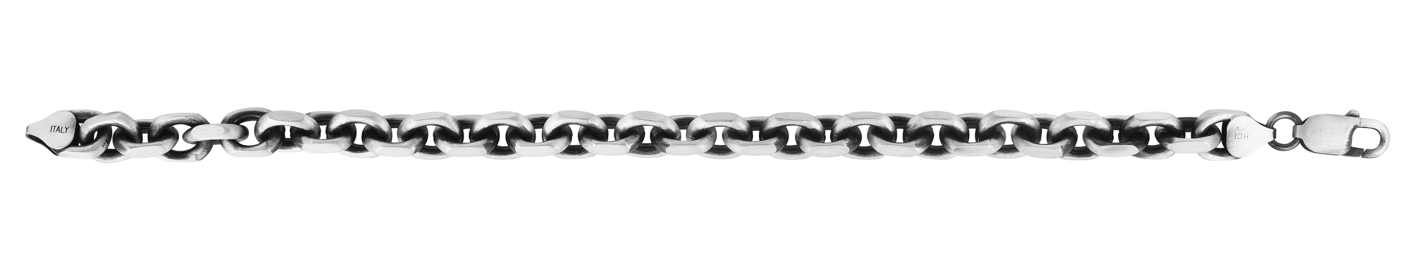Sterling Silver 7.7mm Men's Gunmetal Anchor Chain 8.5" Bracelet with Lobster Clasp