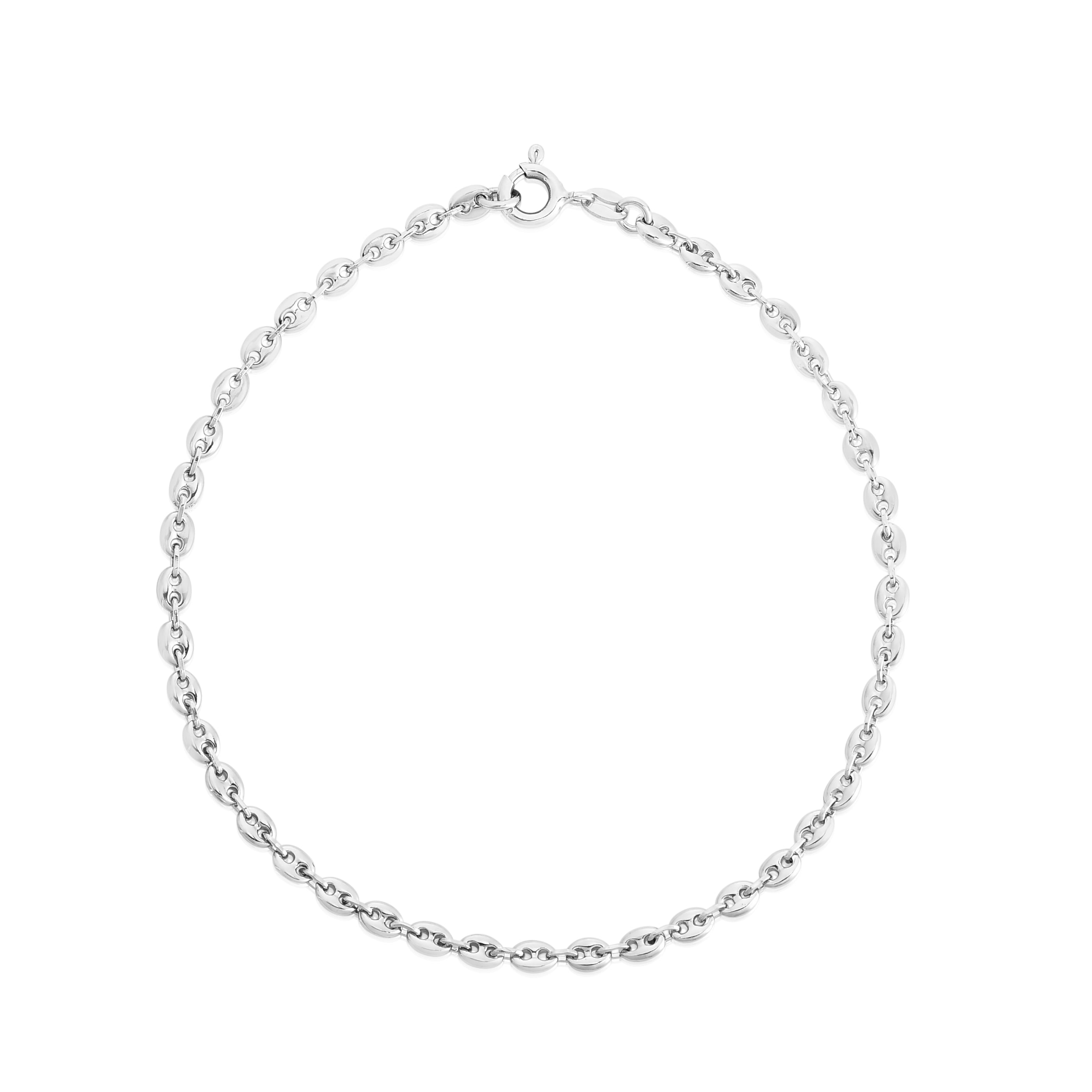 Sterling Silver Polished 10" Puffed Mariner Anklet with Lobster Clasp