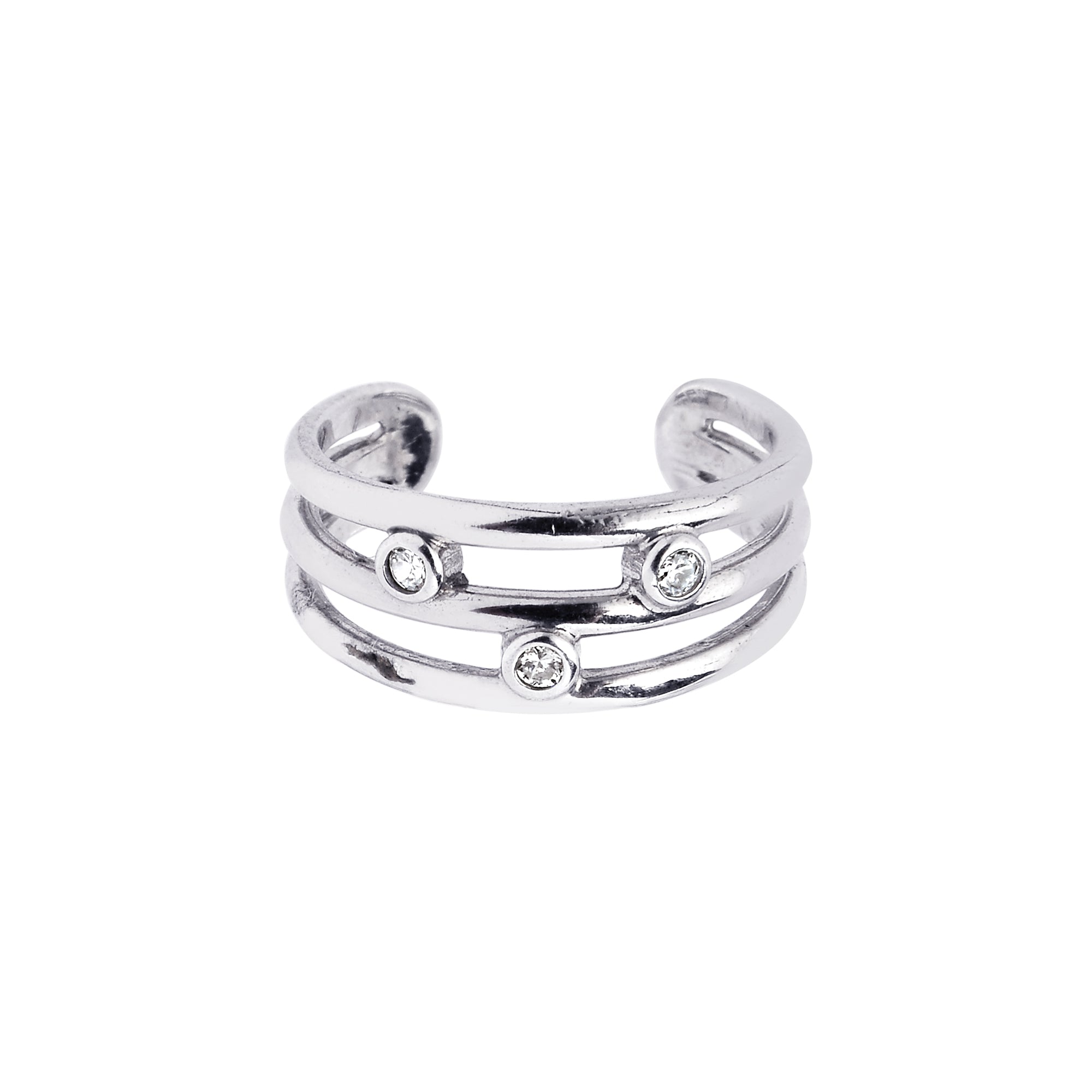 Sterling Silver Triple Row Scattered Cz Toe Ring