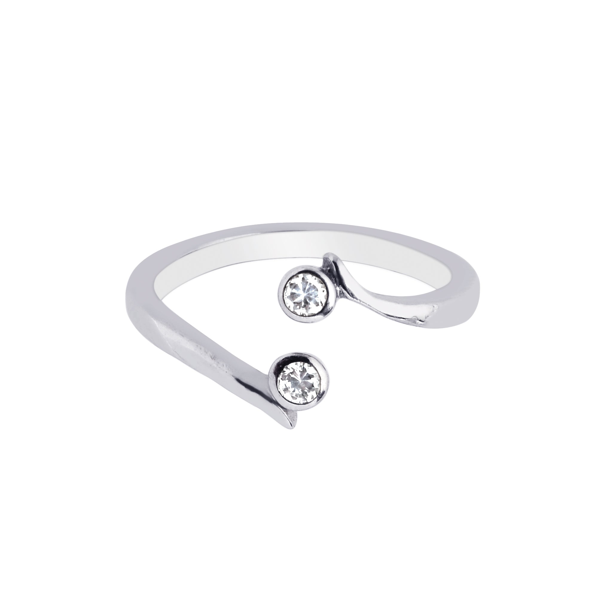 Sterling Silver Bypass Toe Ring With Two Bezel Set Cz