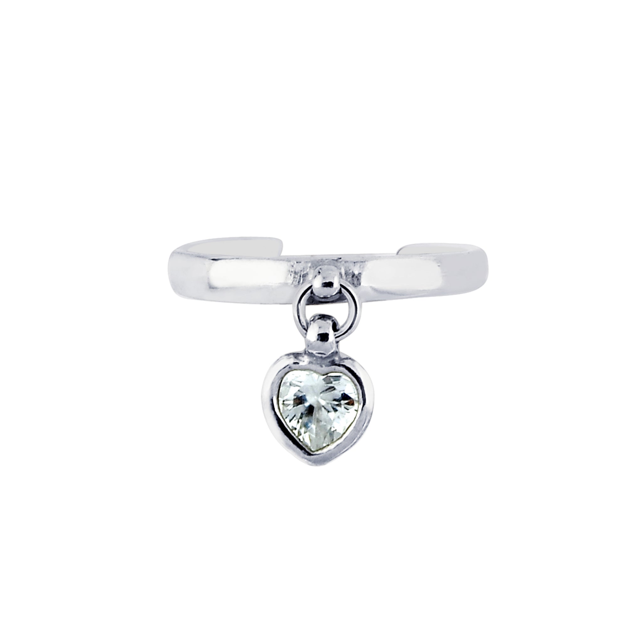 Sterling Silver Dangle CZ Heart Toe Ring