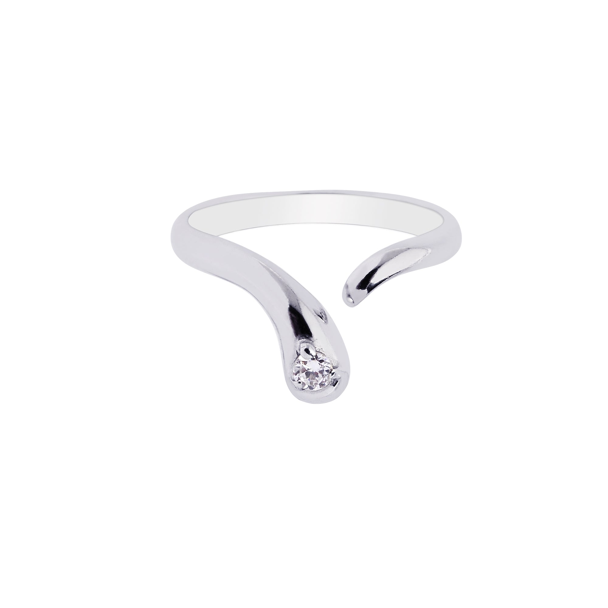 Sterling Silver Polished Bypass Toe Ring With Cz