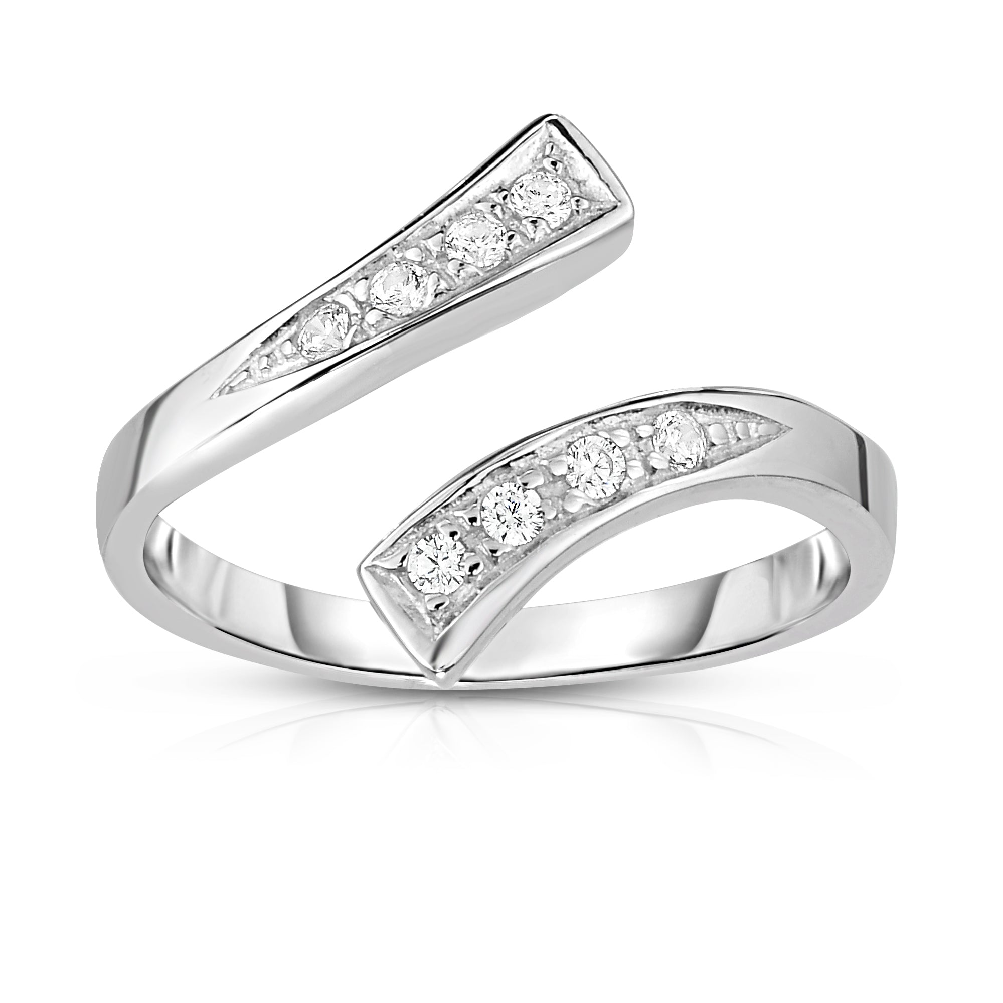 Sterling Silver Graduated Bypass CZ Toe Ring