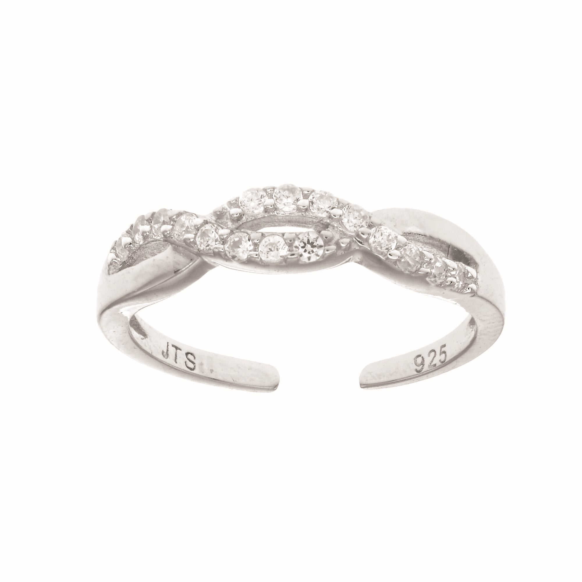 Sterling Silver Woven Cz Toe Ring