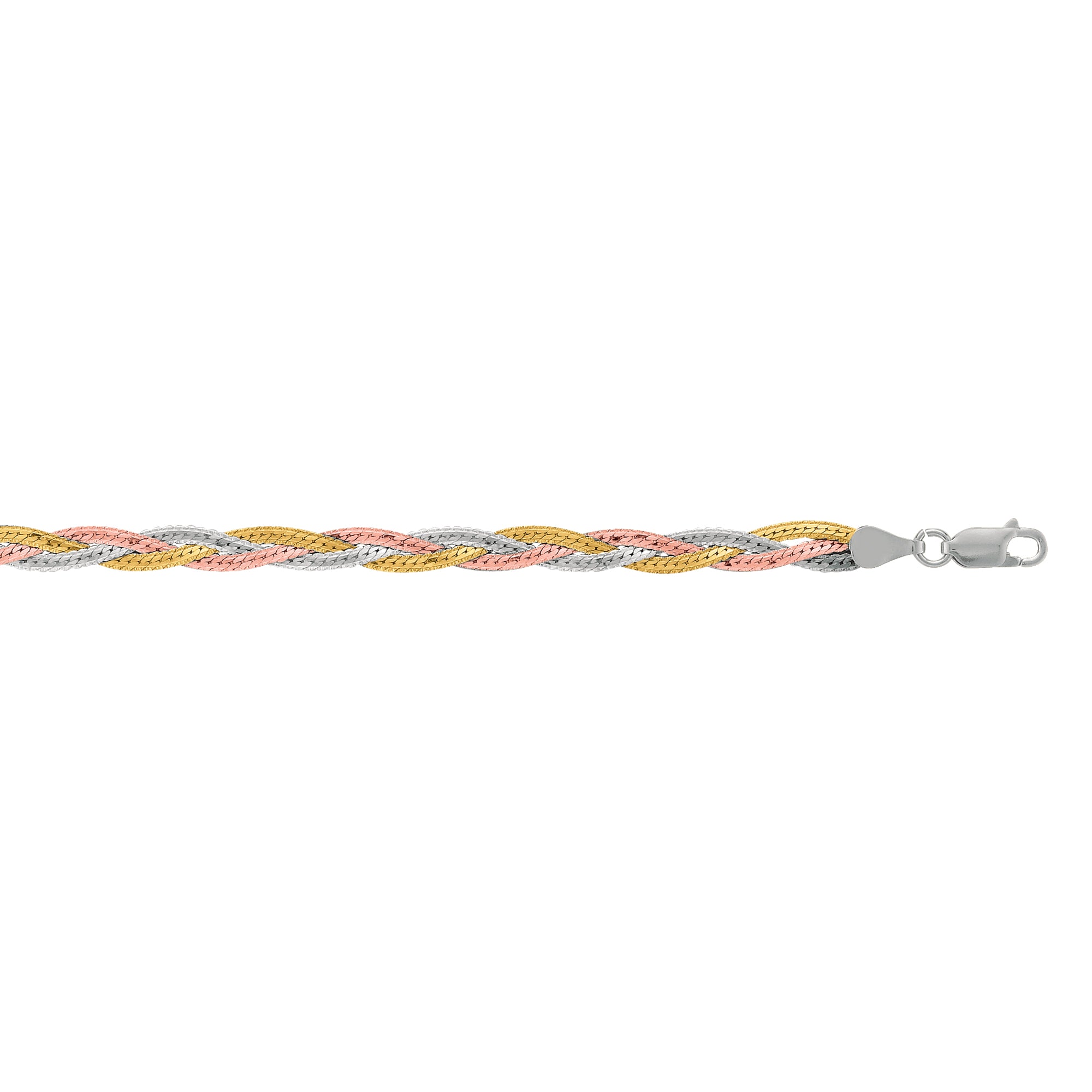 Sterling Silver 10" Tri-color Woven Anklet