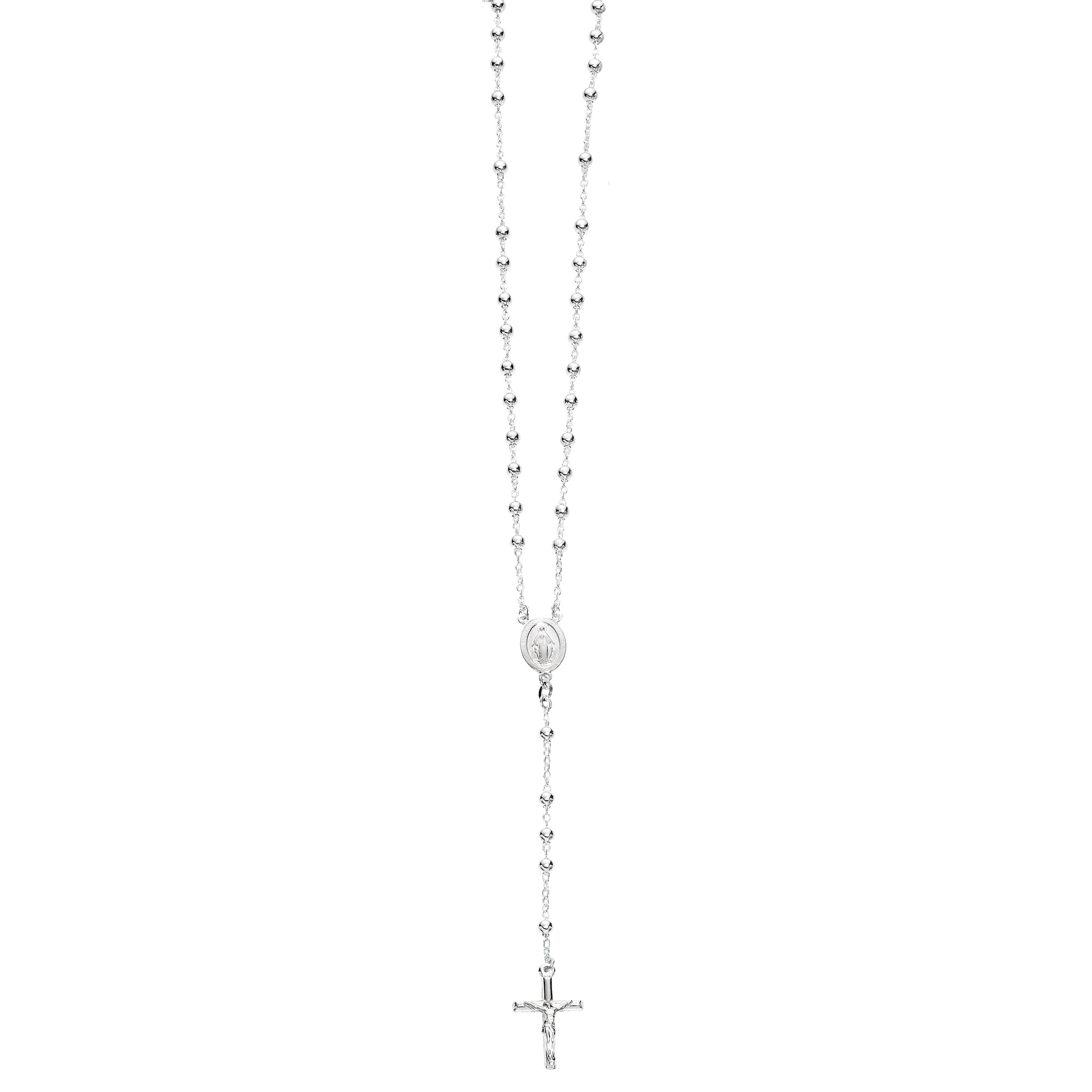 Sterling Silver 26" Polished Bead Rosary Necklace