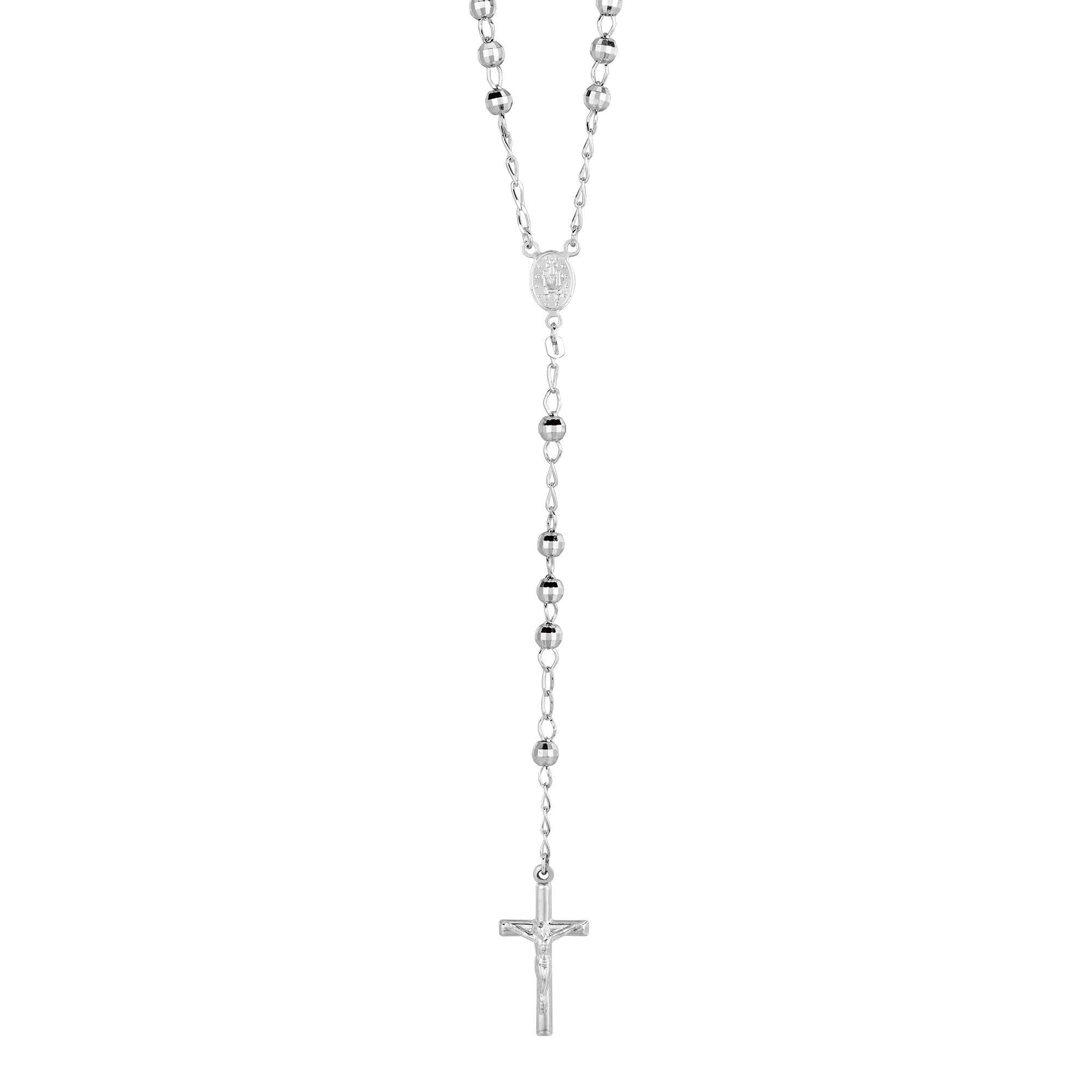 Sterling Silver 26" Diamond Cut Large Bead Rosary Necklace
