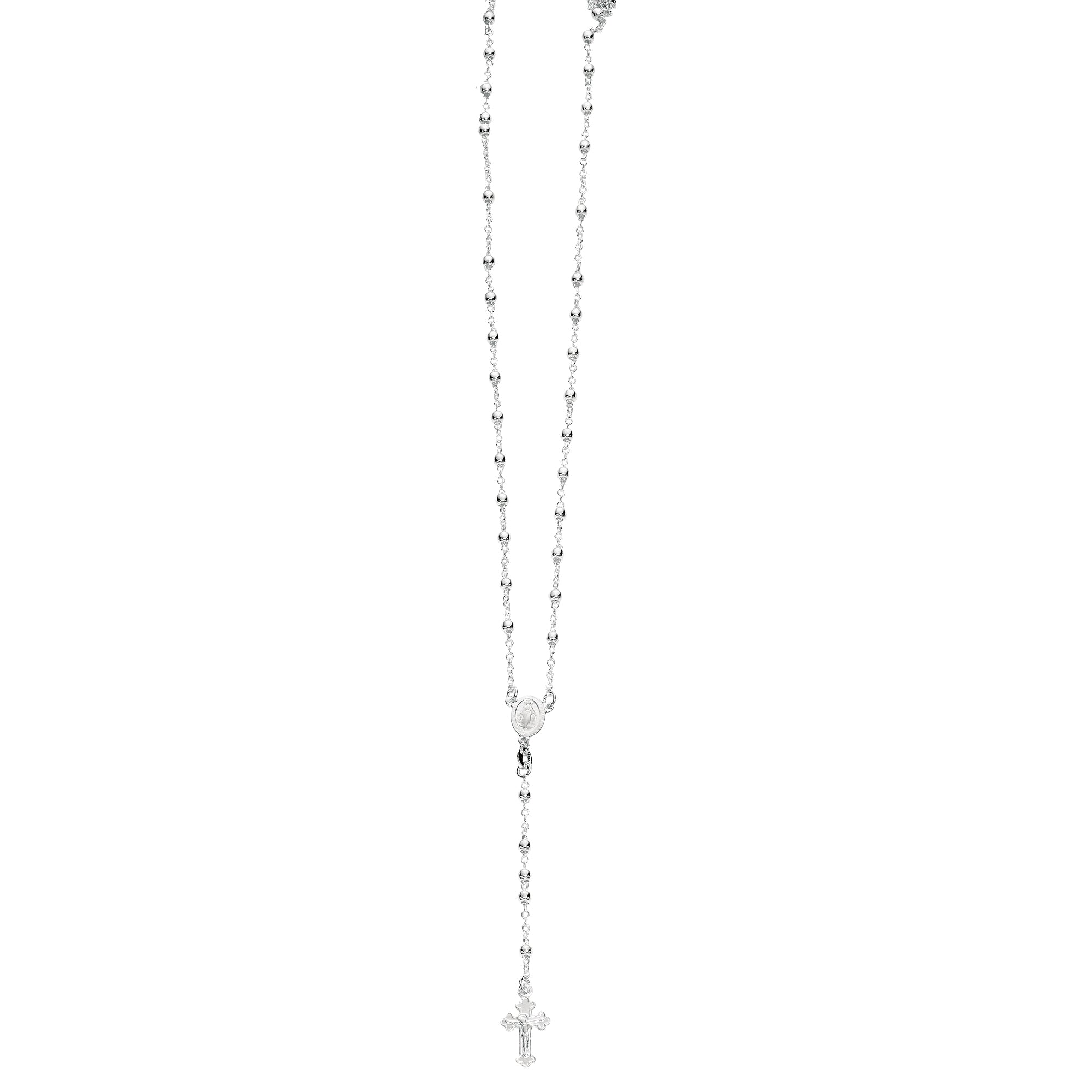 Sterling Silver 26" Diamond Cut Mini Bead Rosary Necklace