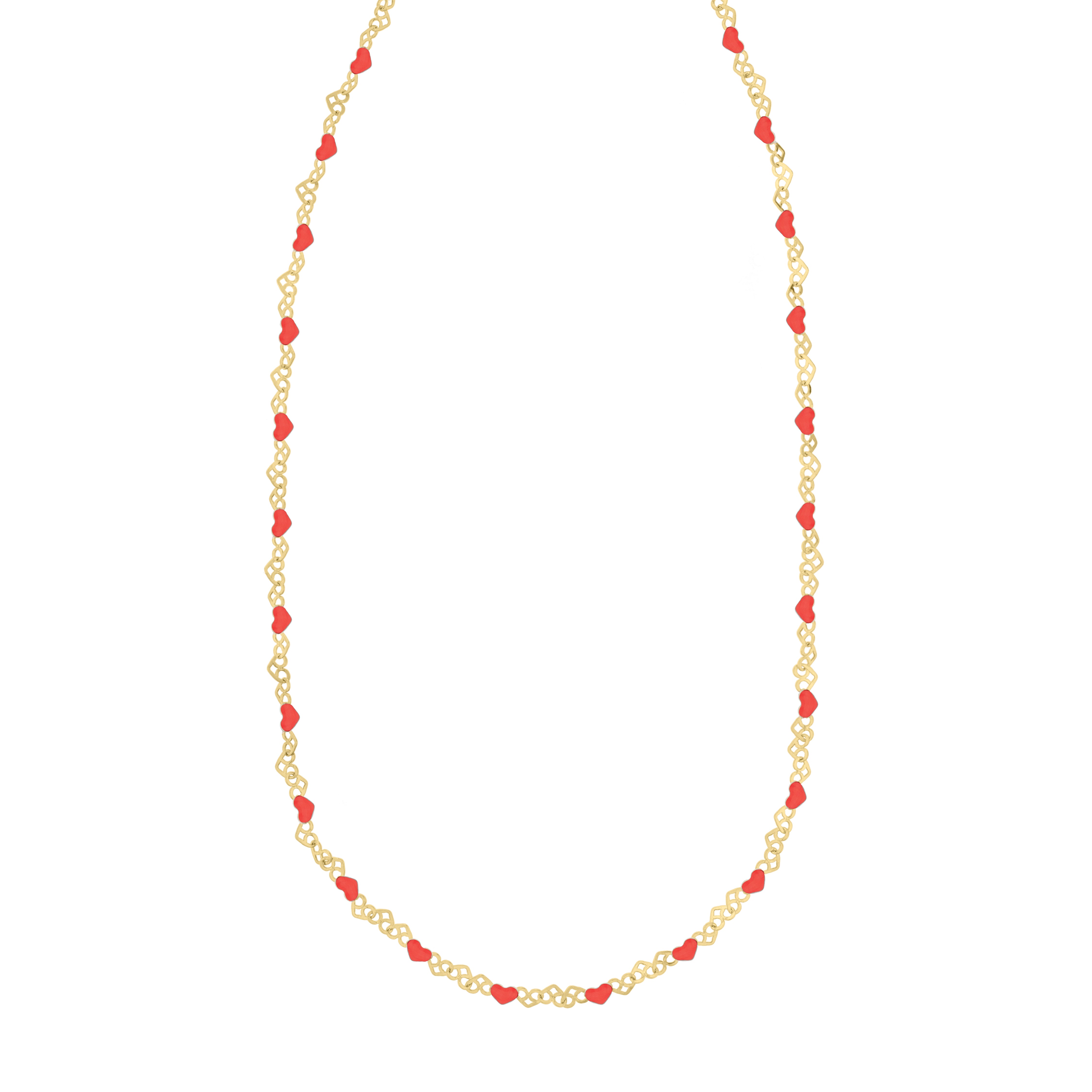 Gold Over Silver Enamel Hearts Chain Necklace