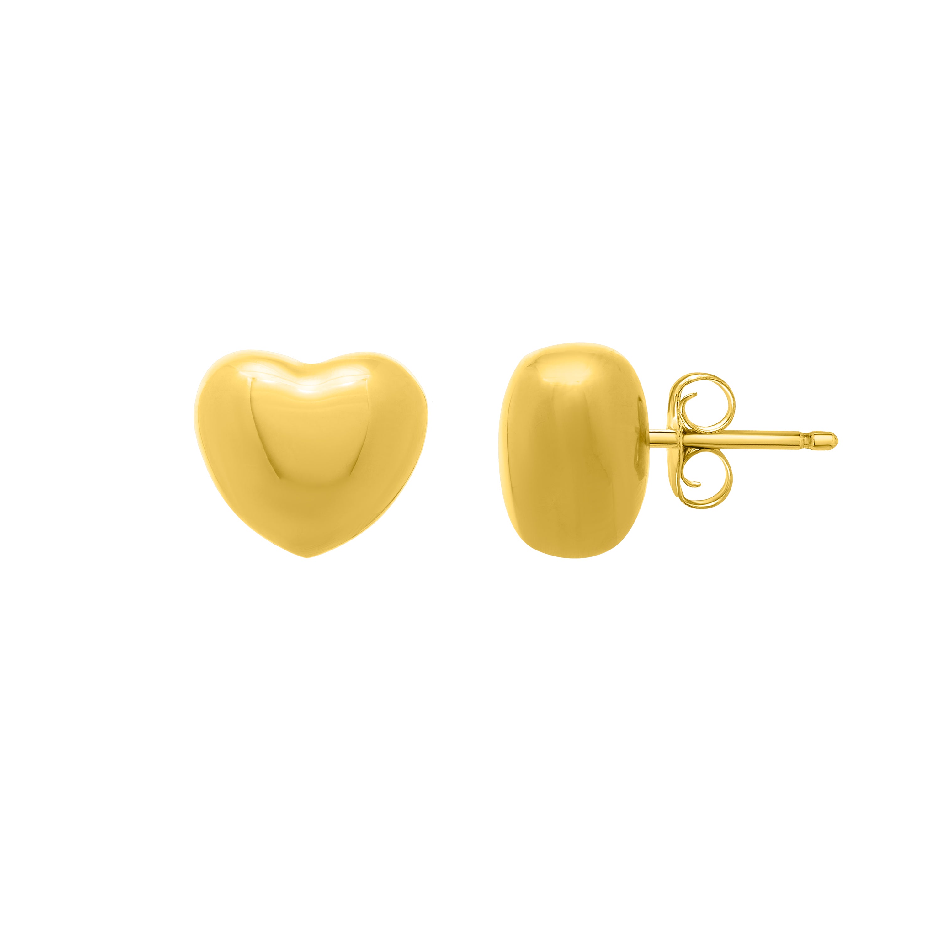 Gold Over Silver Puffed Small Heart Stud Earrings