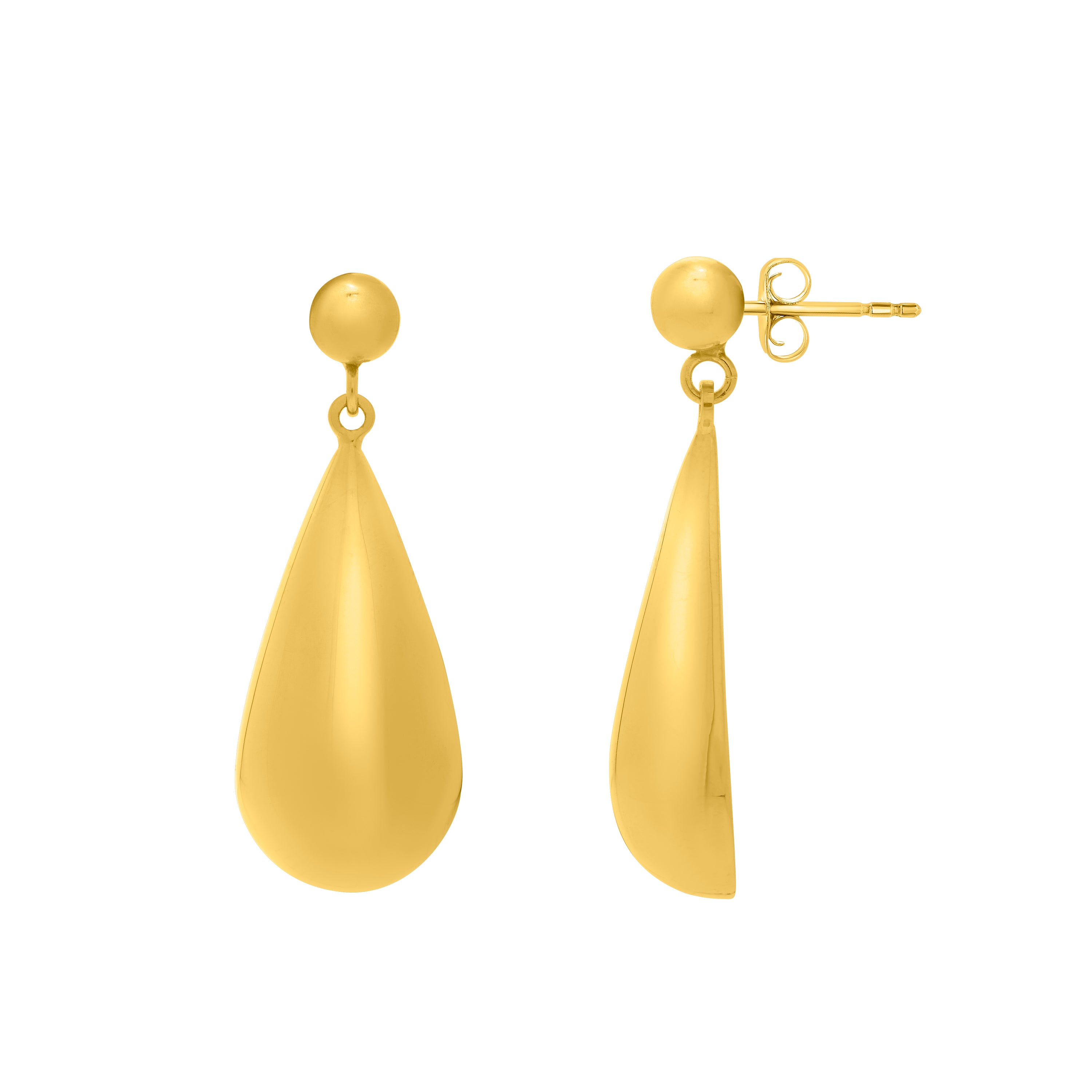 Gold Over Silver Puffed Teardrop Dangle Earrings