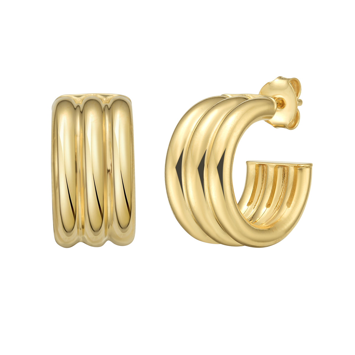 Gold Over Silver Triple Row C Hoops
