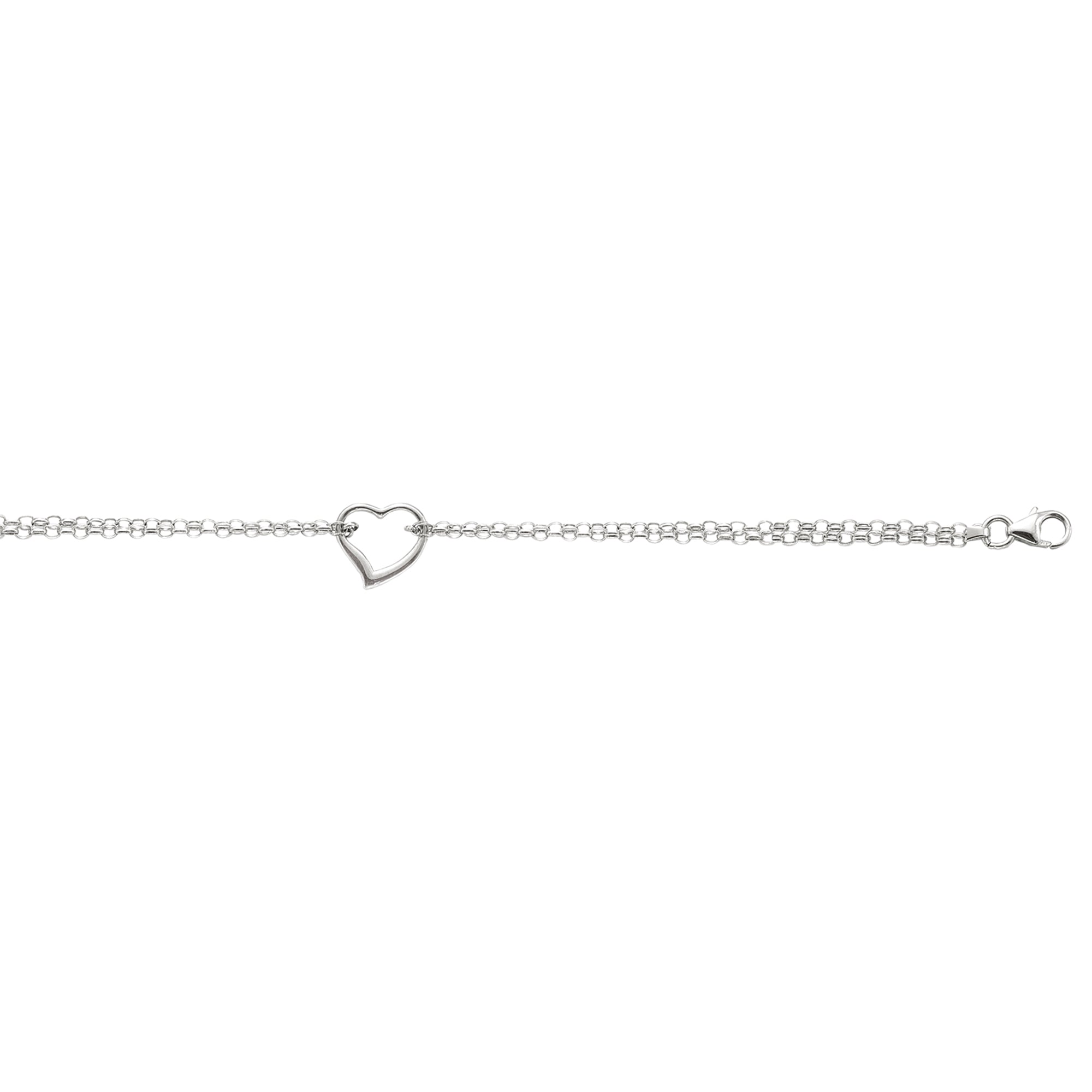 14K White Gold 10" Open Heart Anklet