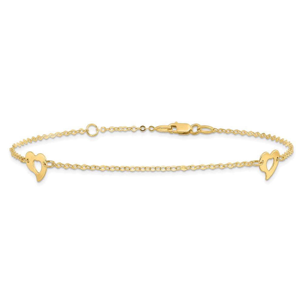 14k Polished Heart 9in Plus 1in ext Anklet