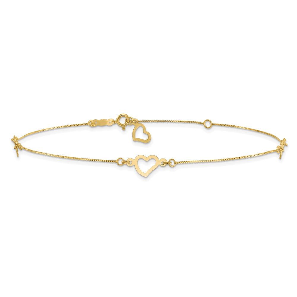 14K Adjustable Fancy Heart 9in Plus 1in Ext. Anklet