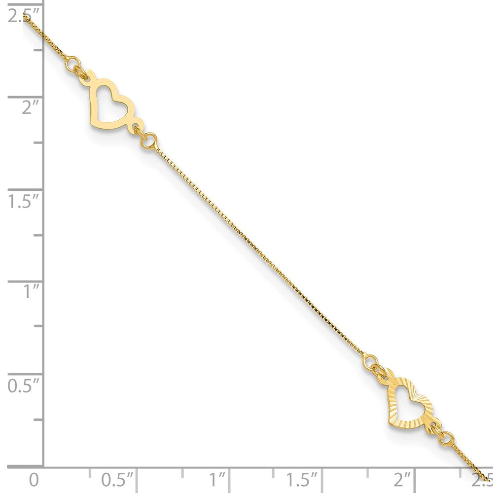 14K Adjustable Fancy Heart 9in Plus 1in Ext. Anklet