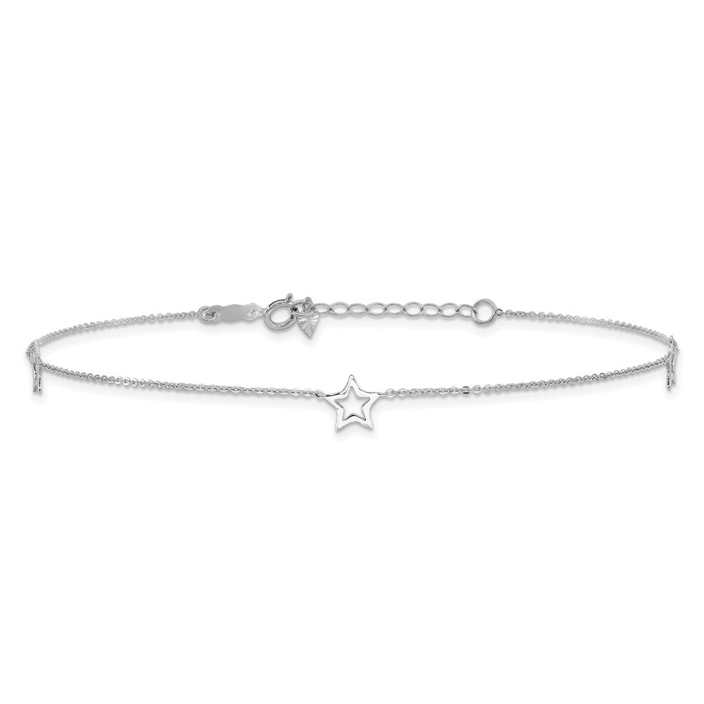 14K White Gold Adjustable Star 9in Plus 1in ext. Anklet