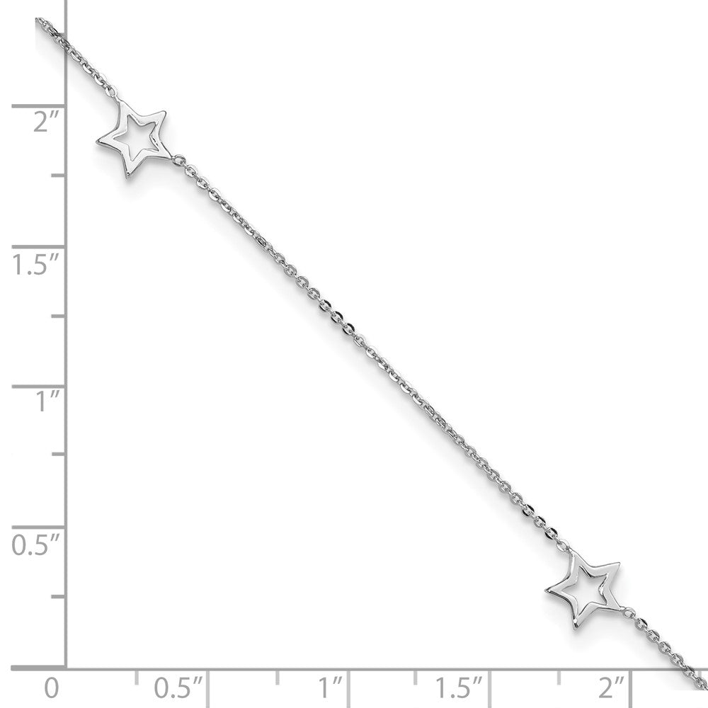 14K White Gold Adjustable Star 9in Plus 1in ext. Anklet