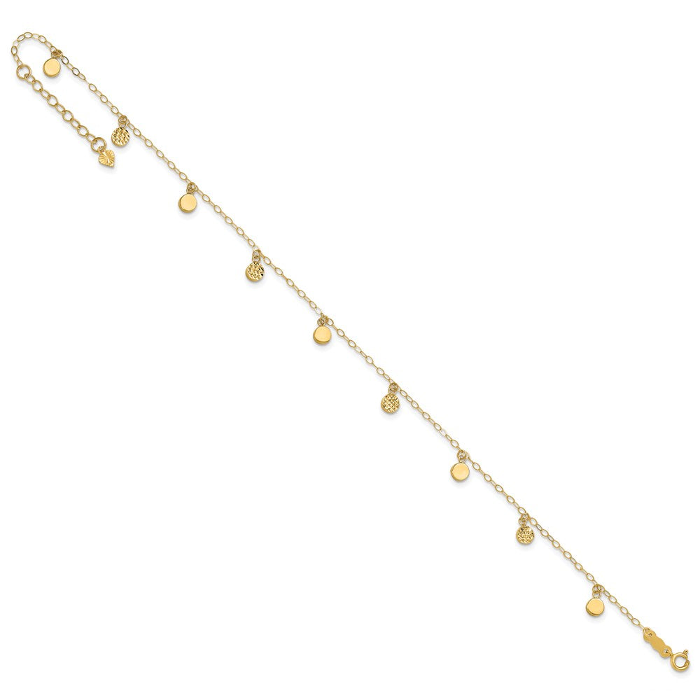 14k Hollow Dangle Circle 9in Plus 1in ext. Anklet