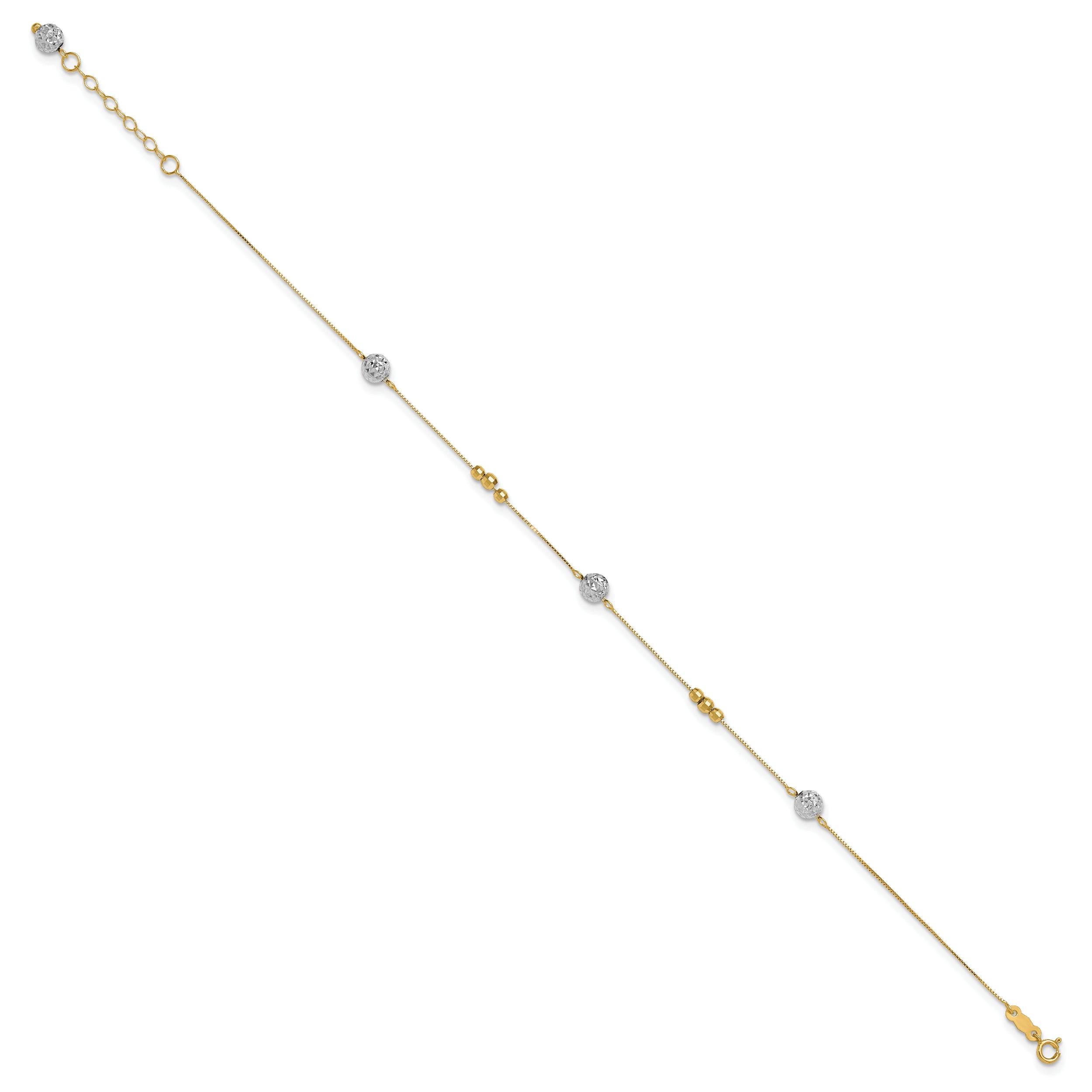 14K Two-Tone Bead With 9With 1In Ext Anklet