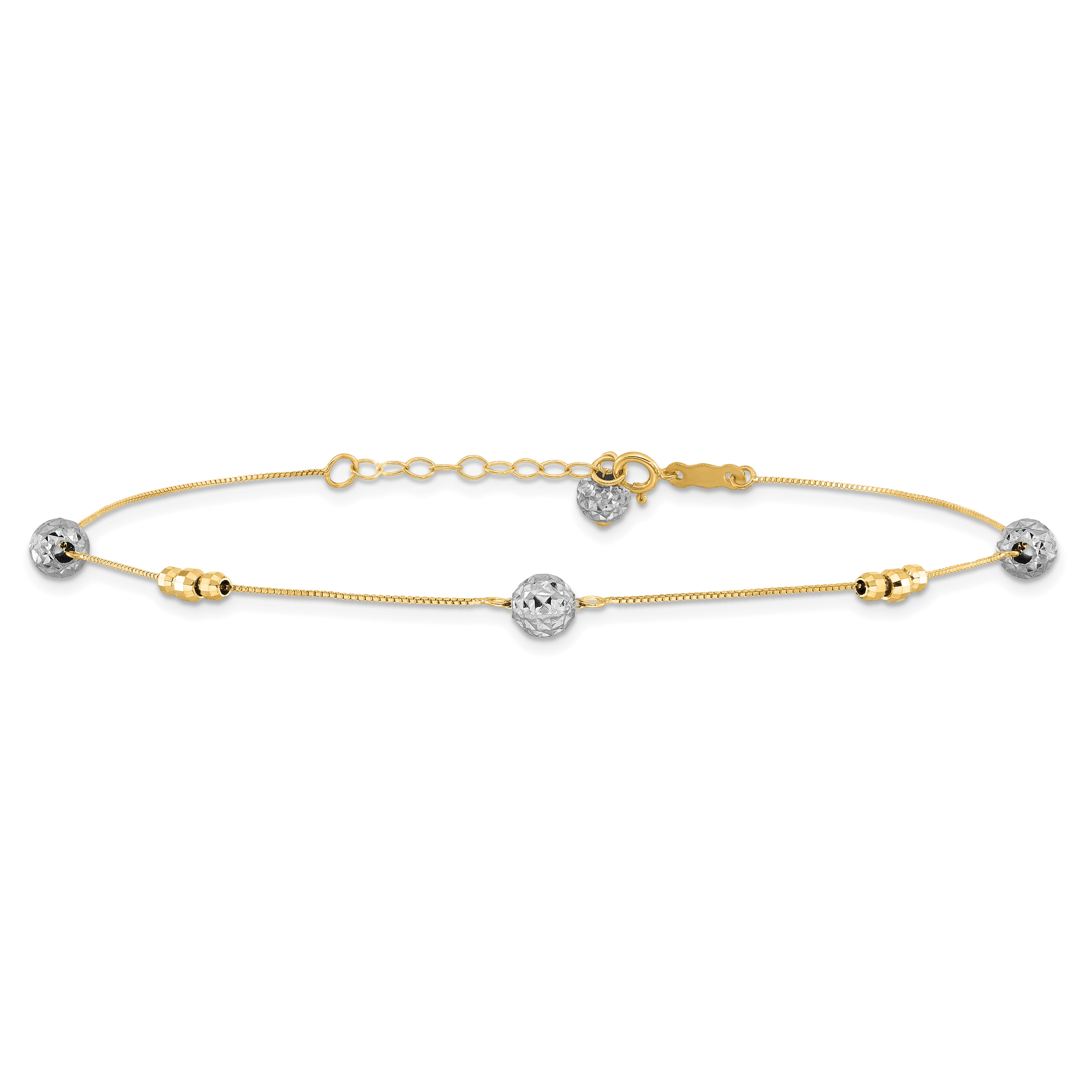 14K Two-Tone Bead With 9With 1In Ext Anklet