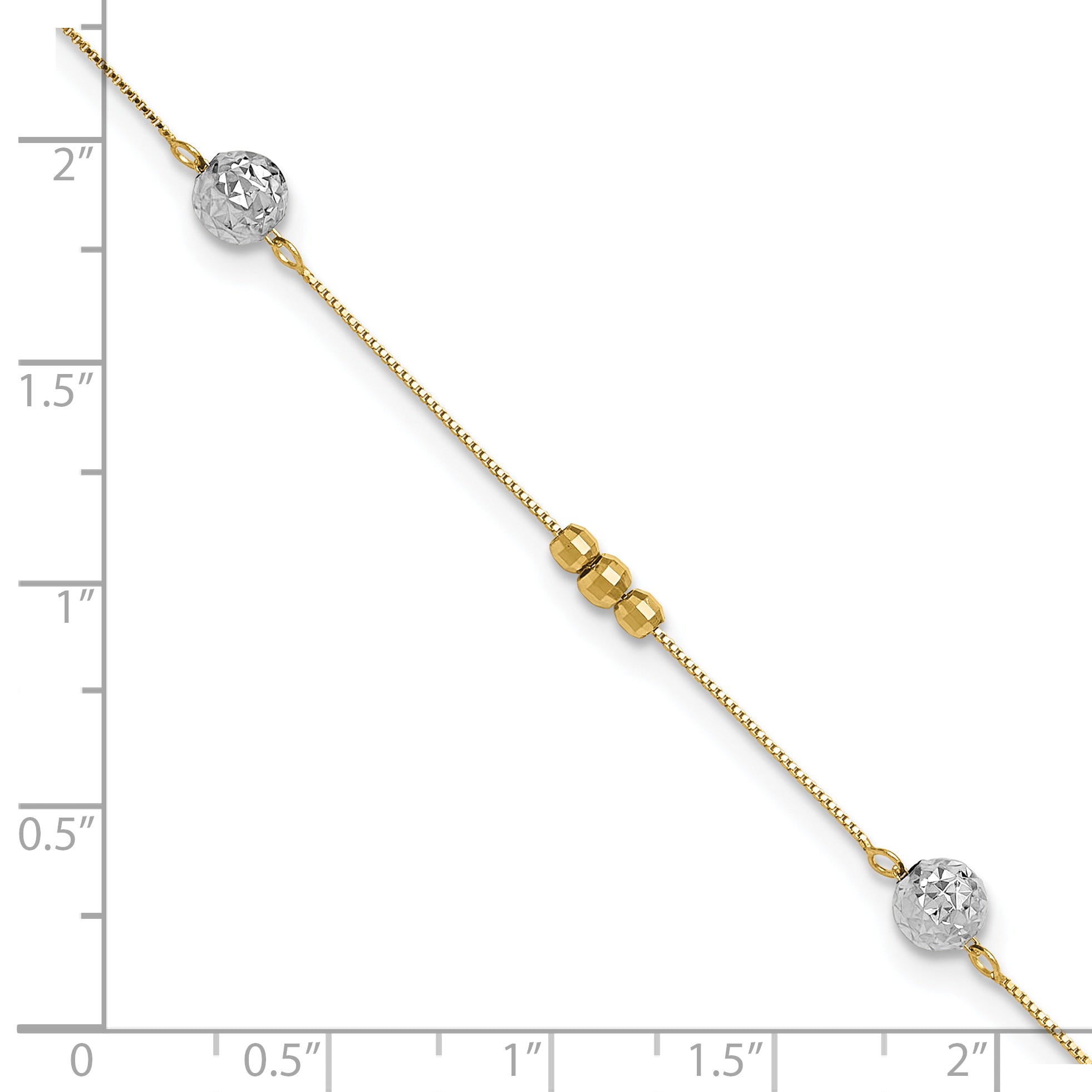 14K Two-Tone Bead With 9With 1In Ext Anklet