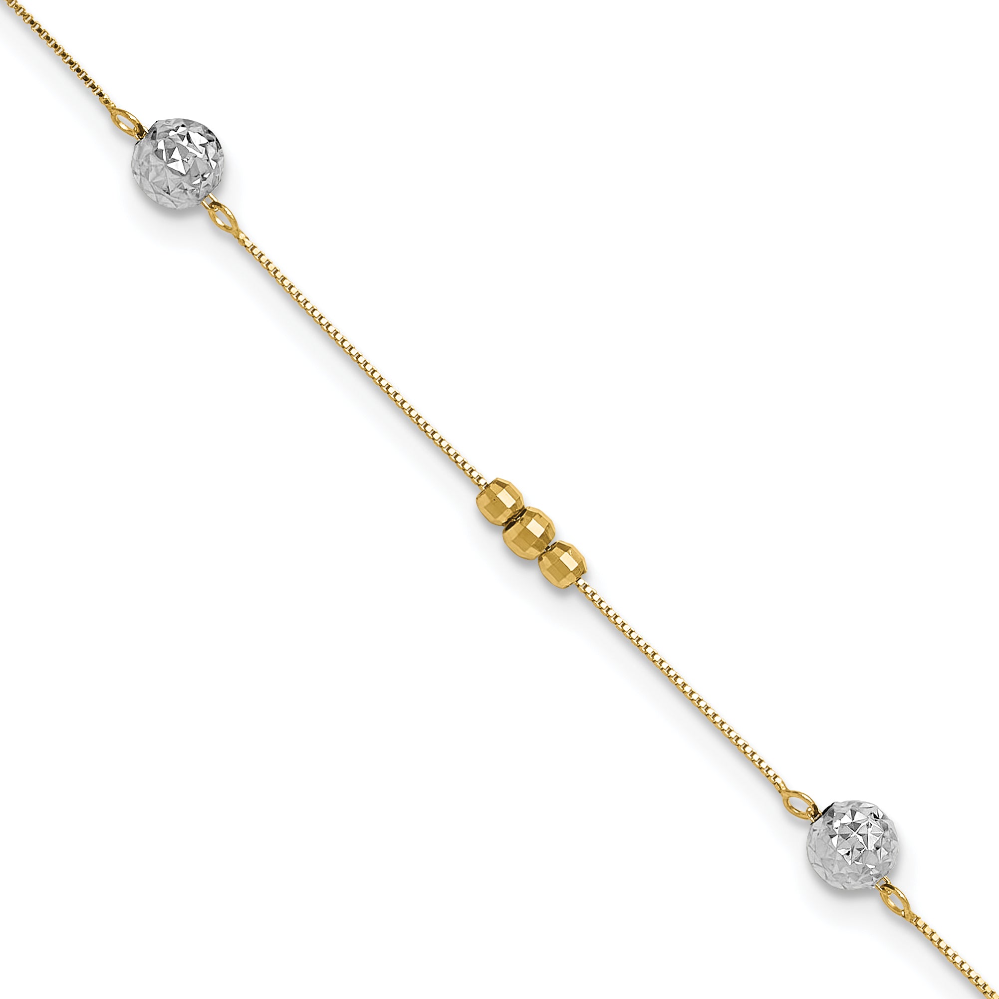 14K Two-Tone Bead With 9With 1In Ext Anklet