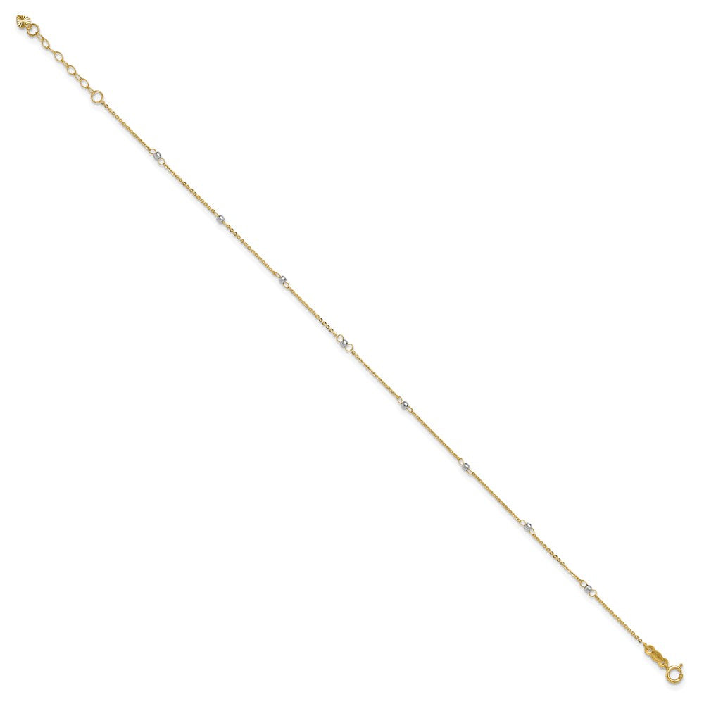 14k Two-tone Cable with Mirror Beads 9in Plus 1in Ext. Anklet