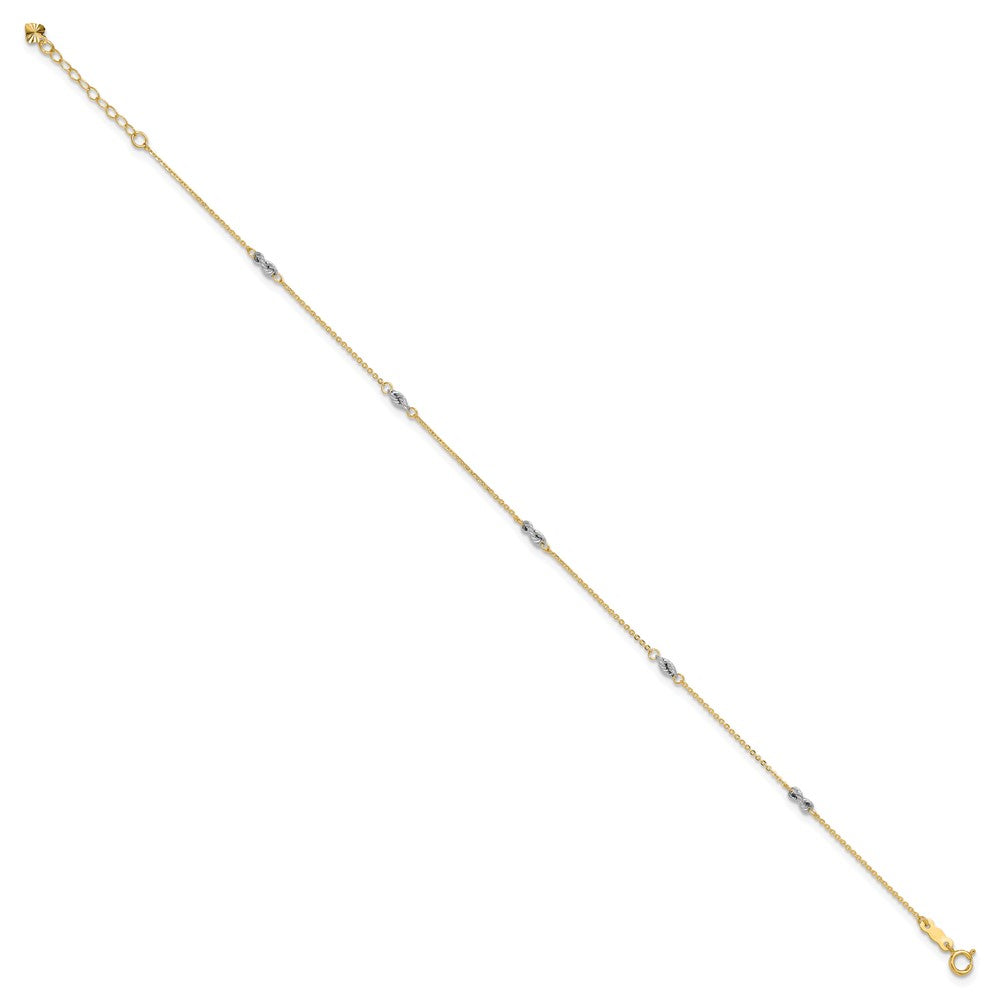 14K Two-tone Fancy 9in Plus 1in Ext Anklet