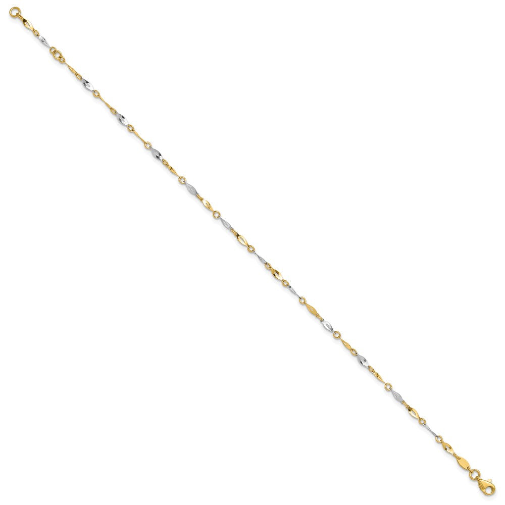 14K Two-Tone Polished 9in Plus 1in ext. Anklet