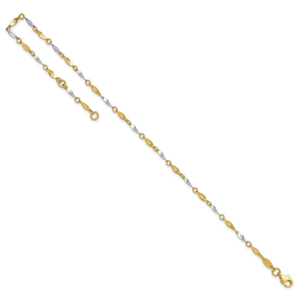 14K Two-Tone Polished 9in Plus 1in ext. Anklet