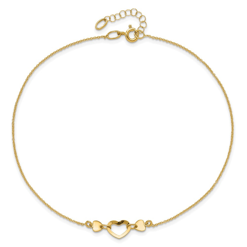 14k Polished Heart with 10in Plus .75in ext. Anklet