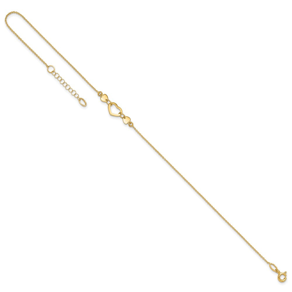 14k Polished Heart with 10in Plus .75in ext. Anklet