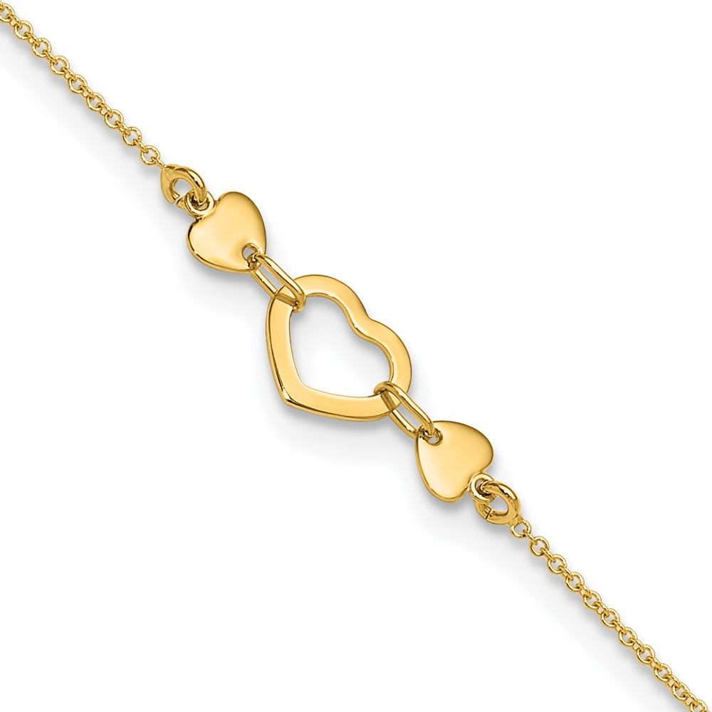 14k Polished Heart with 10in Plus .75in ext. Anklet