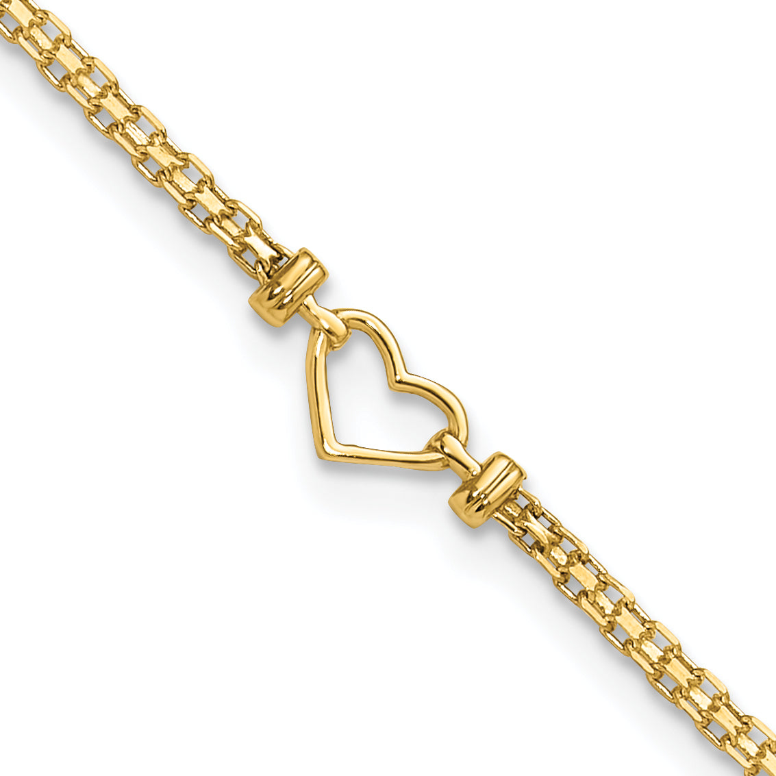 14k Polished Open Heart and Bismark Chain 9 inch Anklet