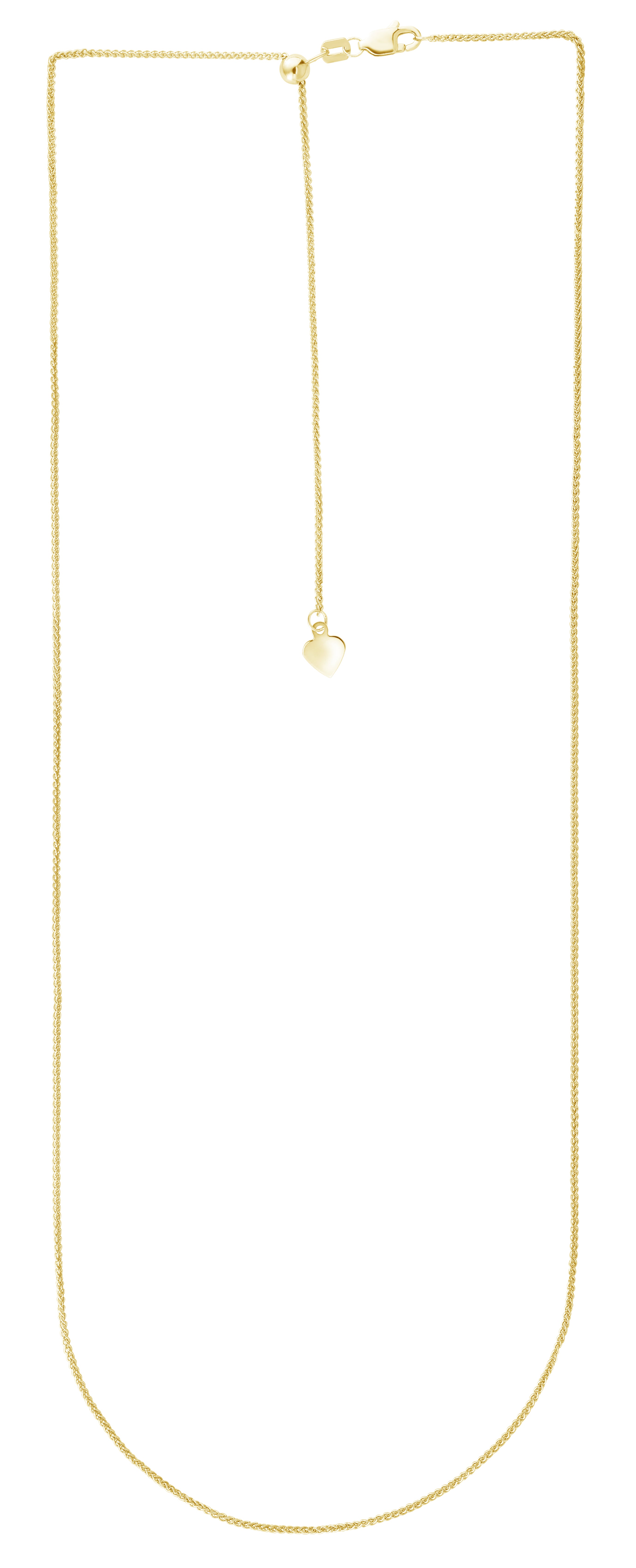 14K Yellow Gold 1mm Adjustable Wheat 30" Chain with Lobster Lock