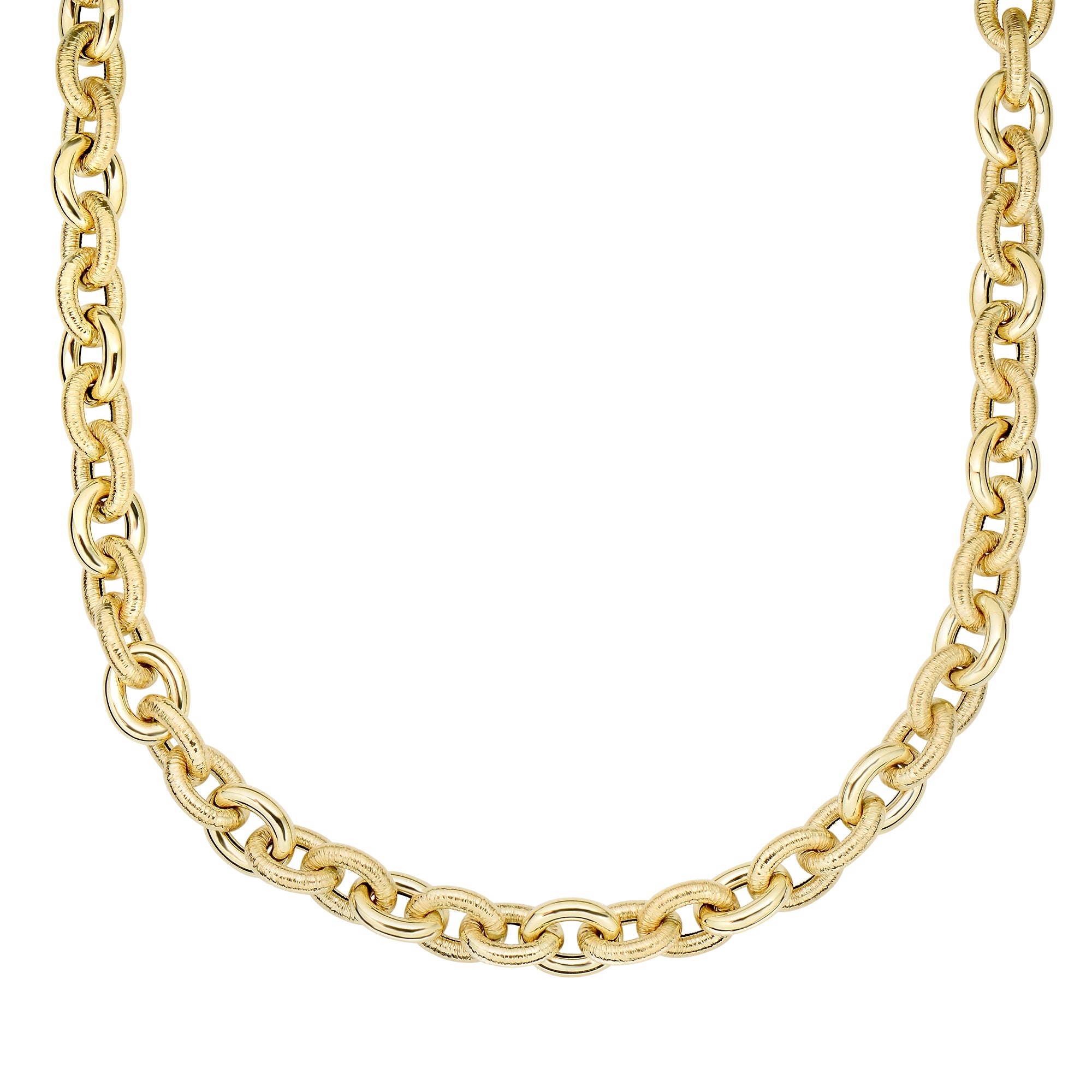 14K Yellow Gold 7.5" Alternating Oval Polished & Textured Heritage Link