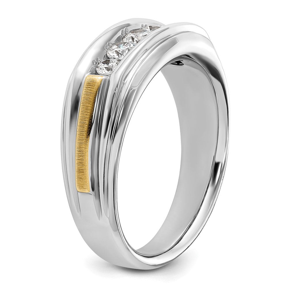 IBGoodman 14k Two-tone Men's Polished Satin and Grooved 5-Stone Complete 1/2 Carat Lab Grown Diamond Ring