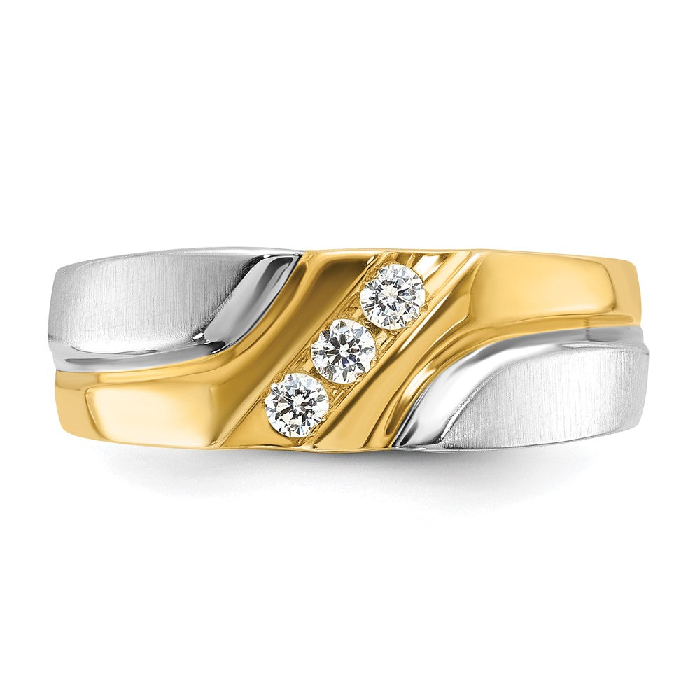 14ktt IBGoodman Men's Polished Satin Grooved 3-Stone Ring Mounting
