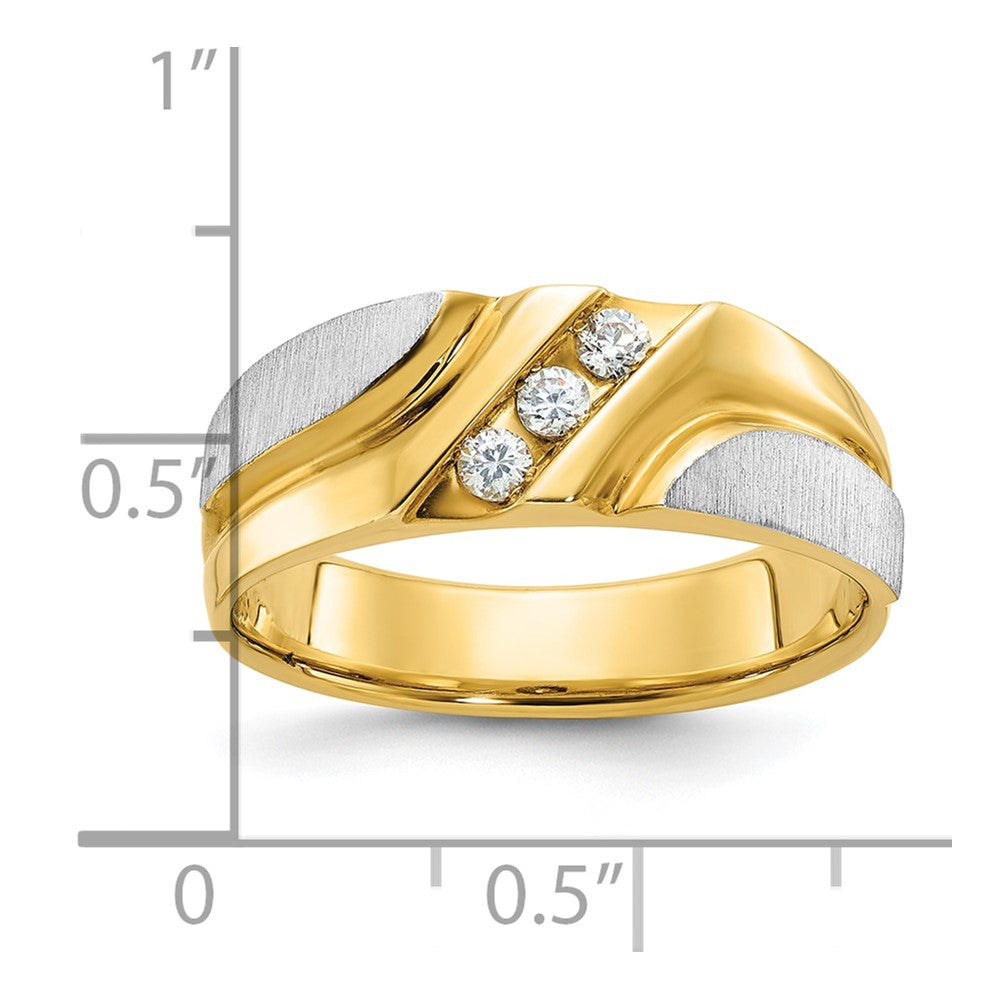 14ktt IBGoodman Men's Polished Satin Grooved 3-Stone Ring Mounting