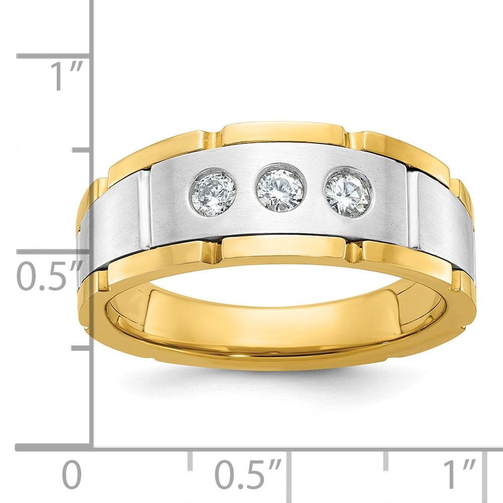 IBGoodman 14k Two-tone Men's Polished Satin and Grooved 3-Stone Ring Mounting