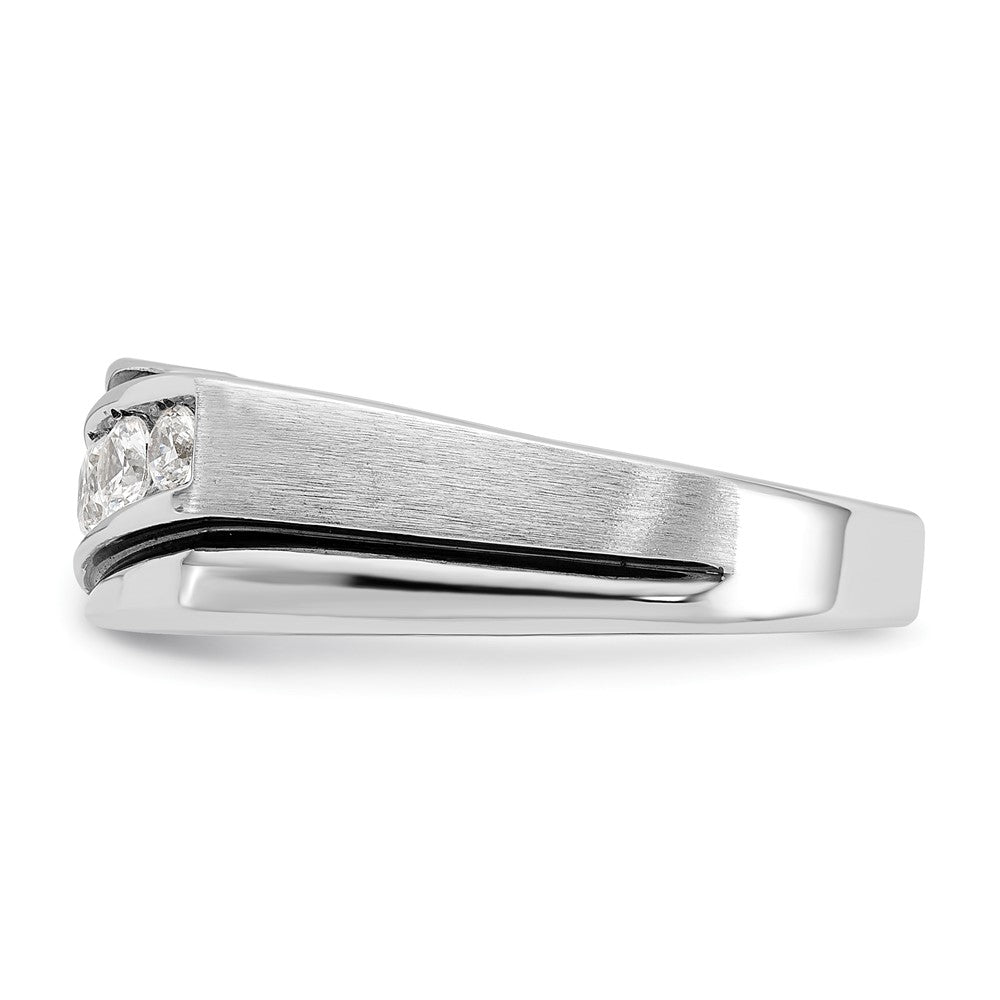 IBGoodman 14k White Gold with Black Rhodium Men's Polished Satin and Grooved 1/2 Carat Lab Grown Diamond Ring